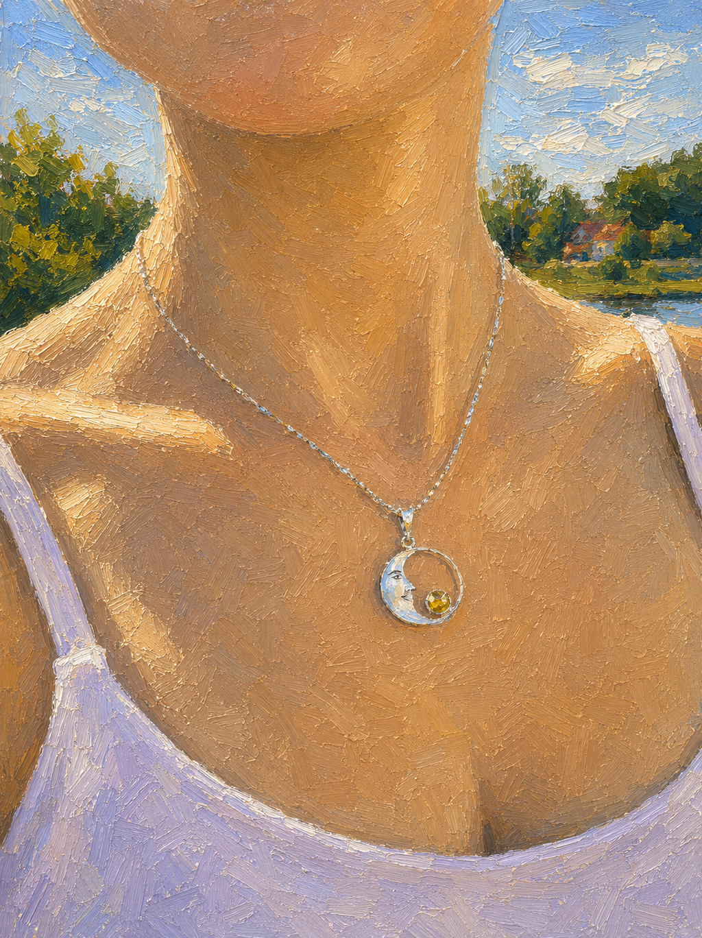 Halskette "Amber Moon" · 925 Sterling Silber · Naturbernstein · Einzelstück