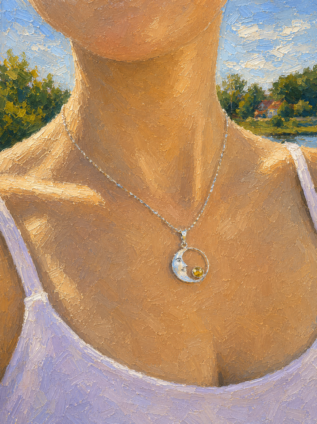 Halskette "Amber Moon" · 925 Sterling Silber · Naturbernstein · Einzelstück