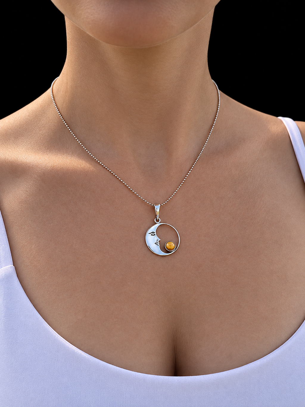 Halskette "Amber Moon" · 925 Sterling Silber · Naturbernstein · Einzelstück