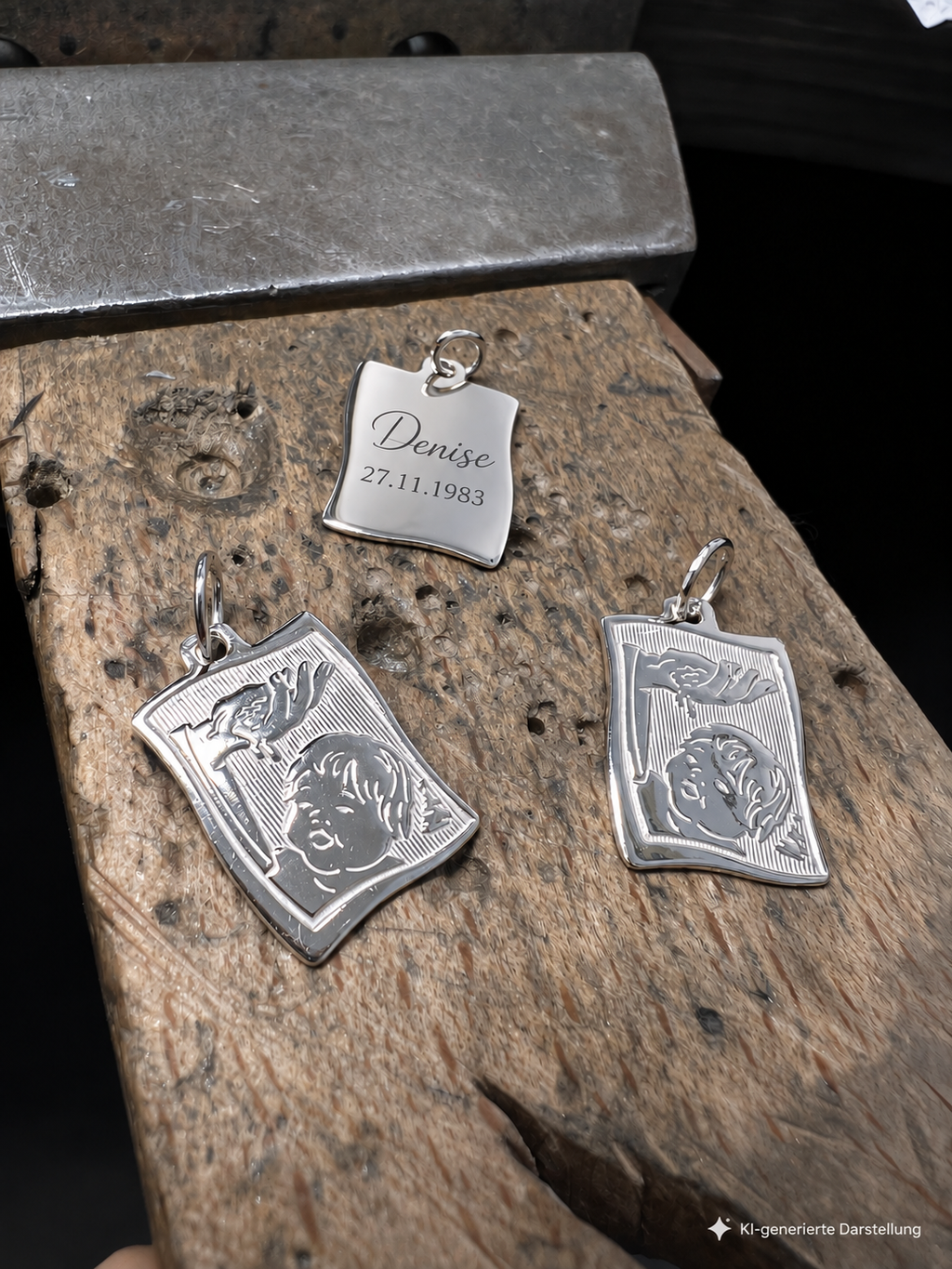Taufmoment 925 Sterling Silber Doppeltanhänger · Gravur · unisex