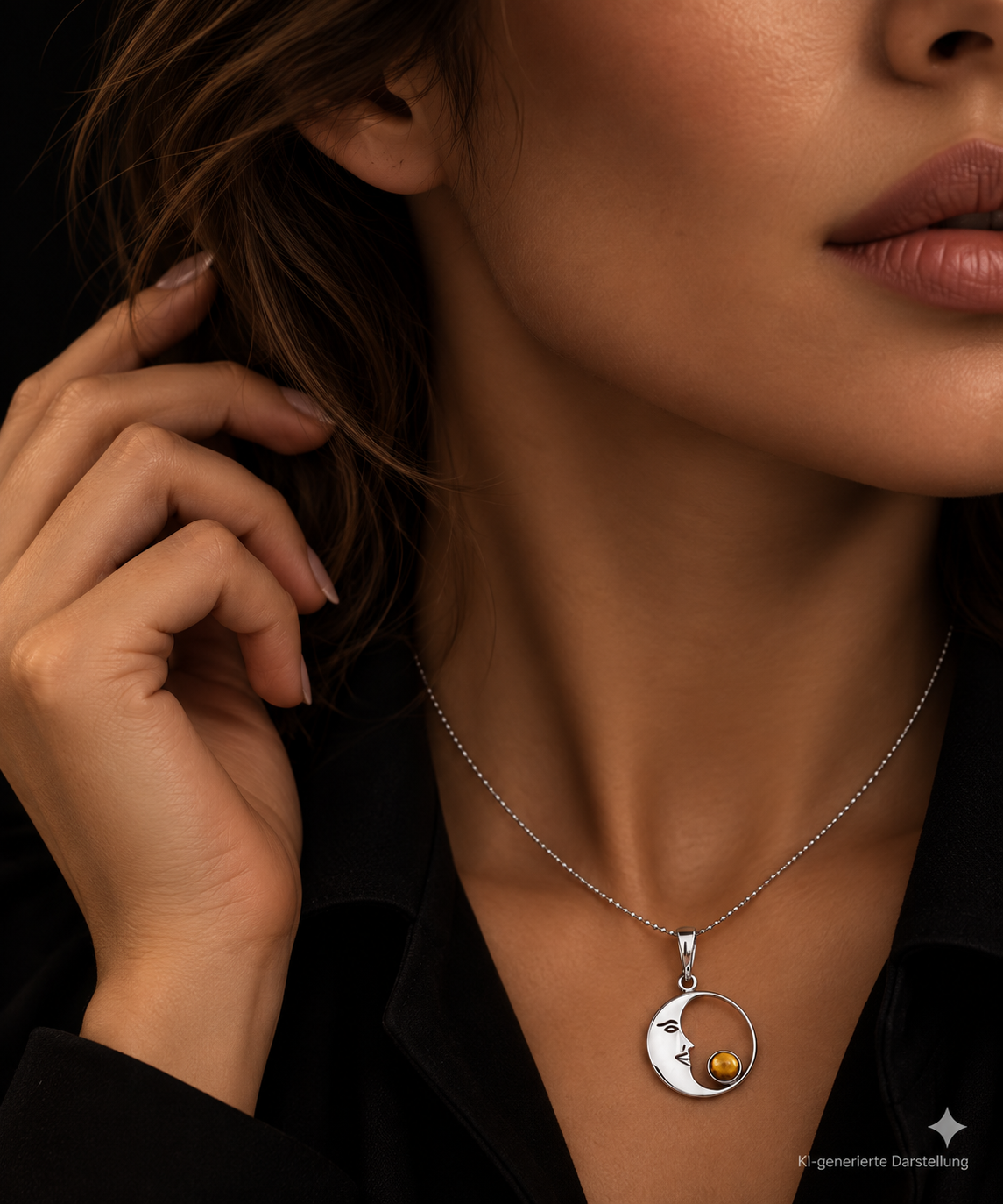 Halskette "Amber Moon" · 925 Sterling Silber · Naturbernstein · Einzelstück
