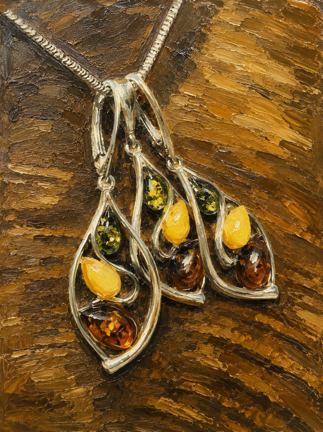Schmuck-Set "Amber Power" · 925 Sterling Silber · 3Color · Unikat