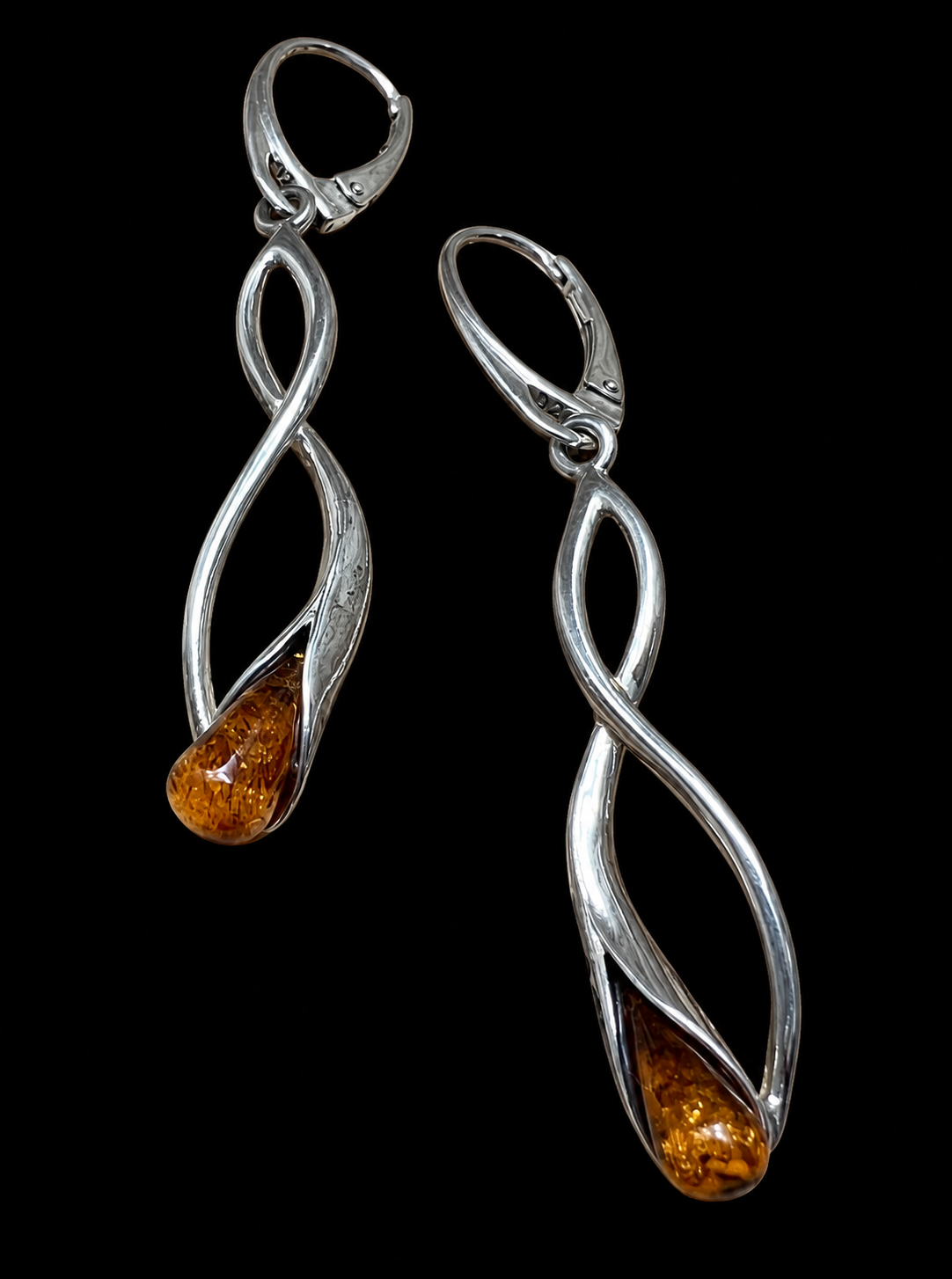925er Sterling Silber Ohrringe - brauner Naturbernstein - UNIKAT