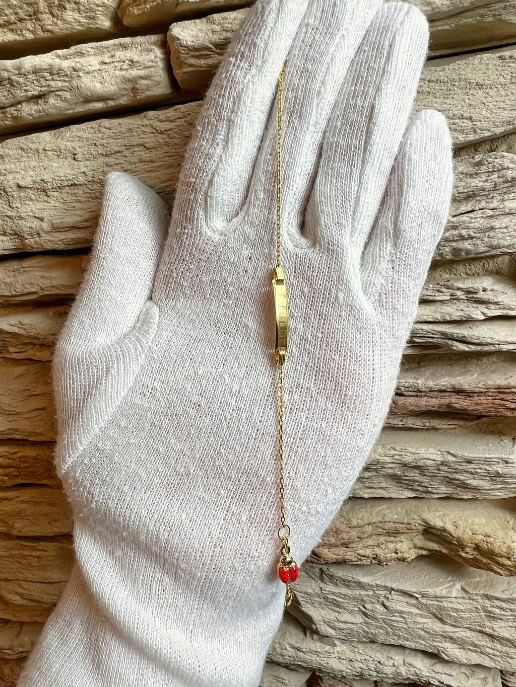 ID-Armband Baby 585er Gold - Marienkäfer - 14 + 16 cm - personalisierbar