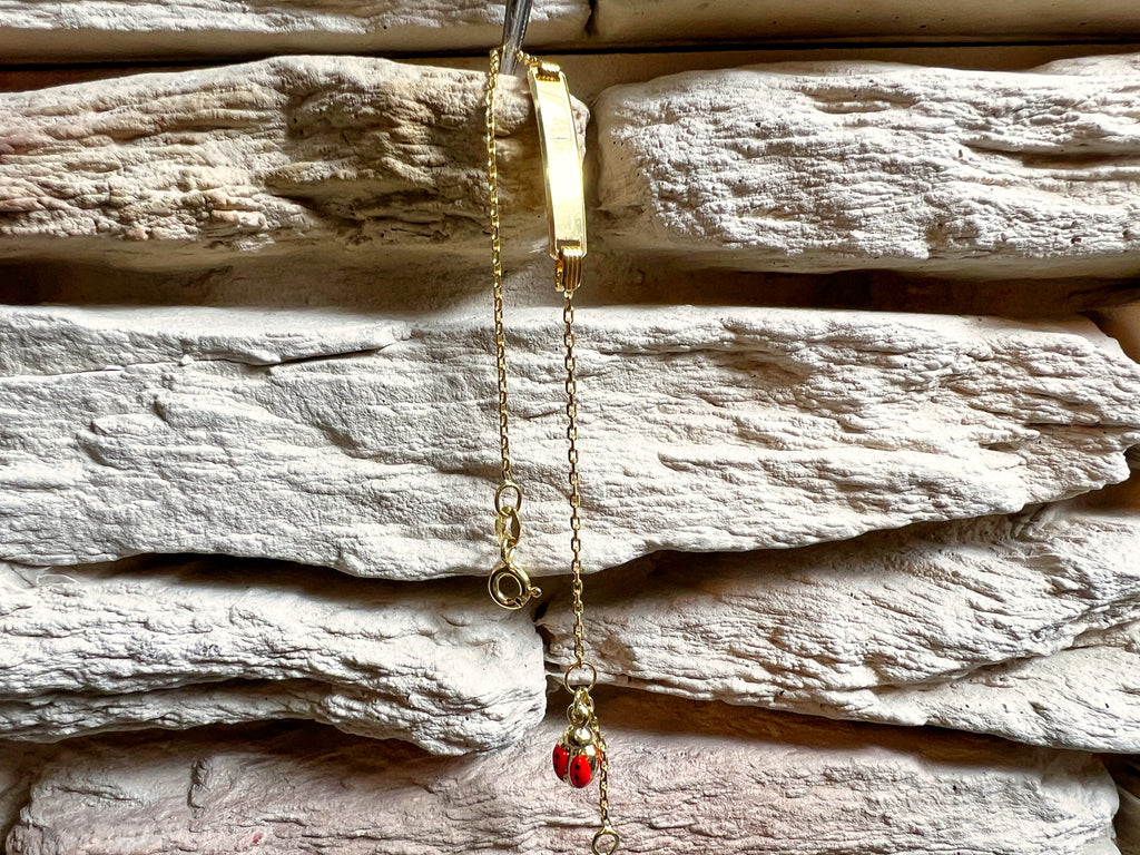 ID-Armband Baby 585er Gold - Marienkäfer - 14 + 16 cm - personalisierbar