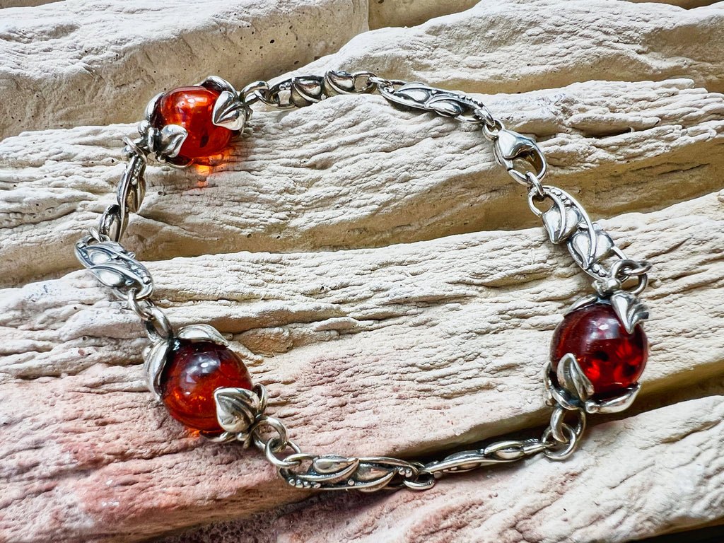 925er Sterling Silber Armband "Vintage" - 21 cm - Bernstein - UNIKAT