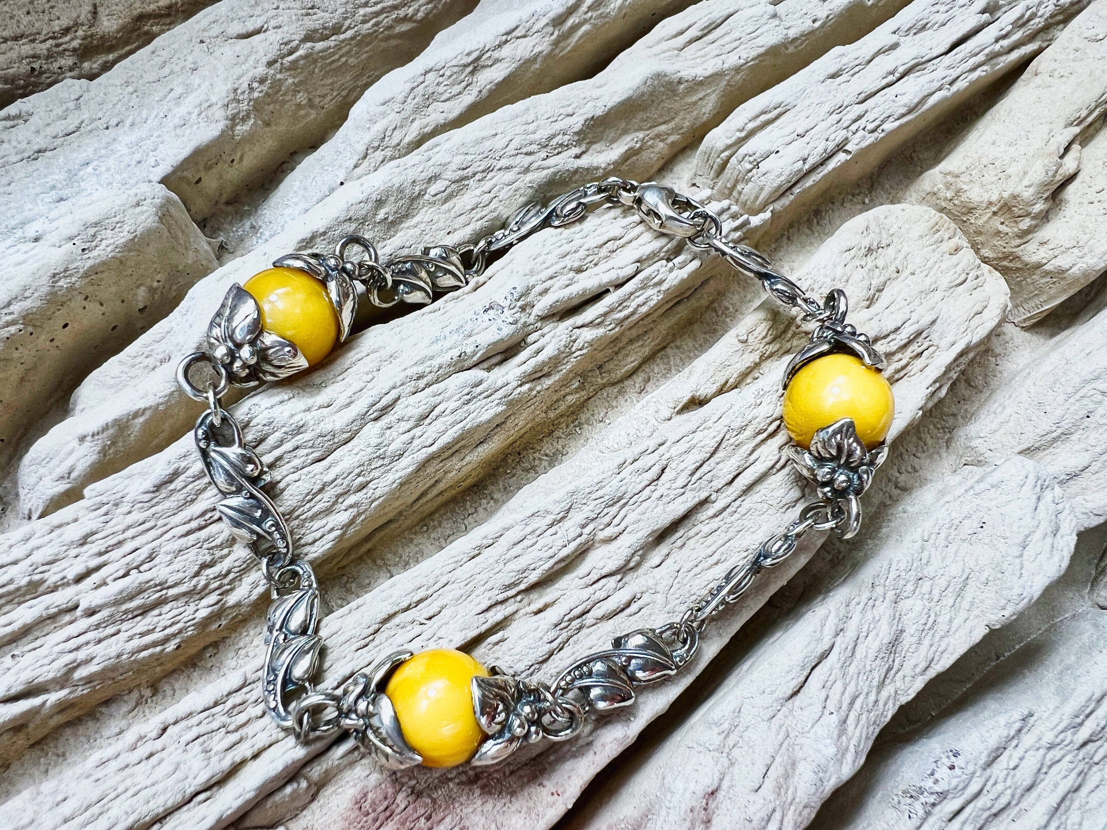 585er Gold Armband "Vintage" - Länge: 18 cm - Honigbernstein - UNIKAT