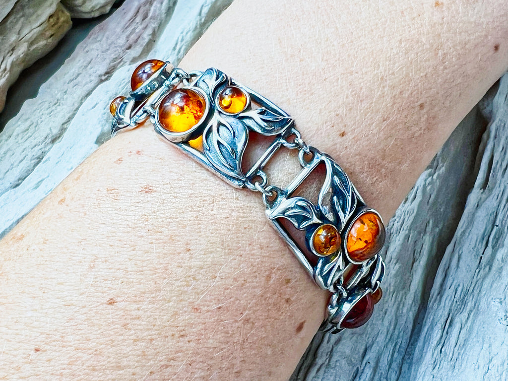 Vintage Bernstein-Armband - 925 Sterling Silber - 19,5 cm - UNIKAT