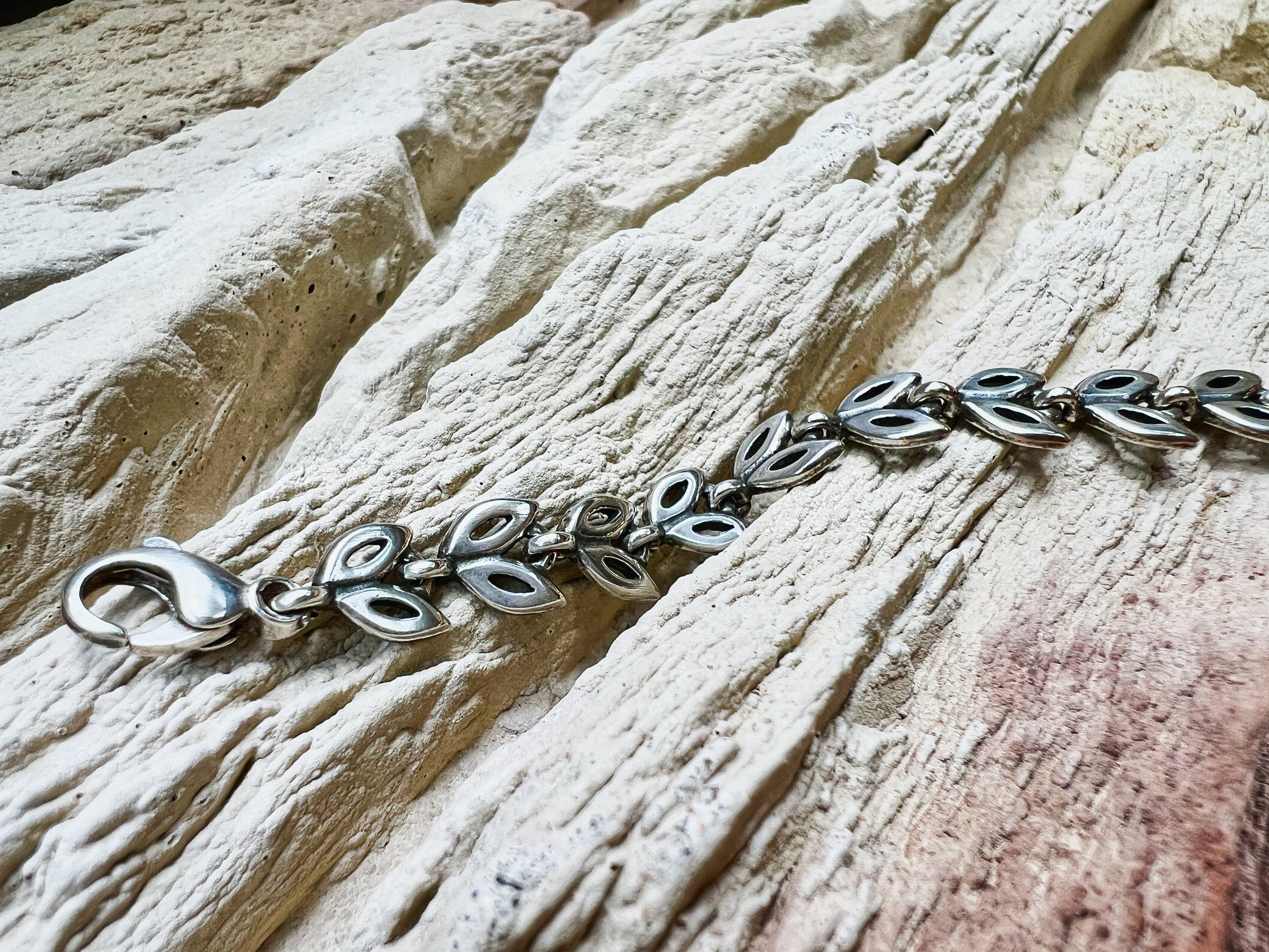 "Blatt" Armband / Armkette 925er Sterling Silber - geschwärzt - Länge: 18,5 cm