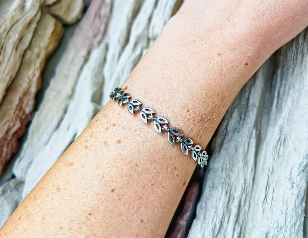"Blatt" Armband / Armkette 925er Sterling Silber - geschwärzt - Länge: 18,5 cm