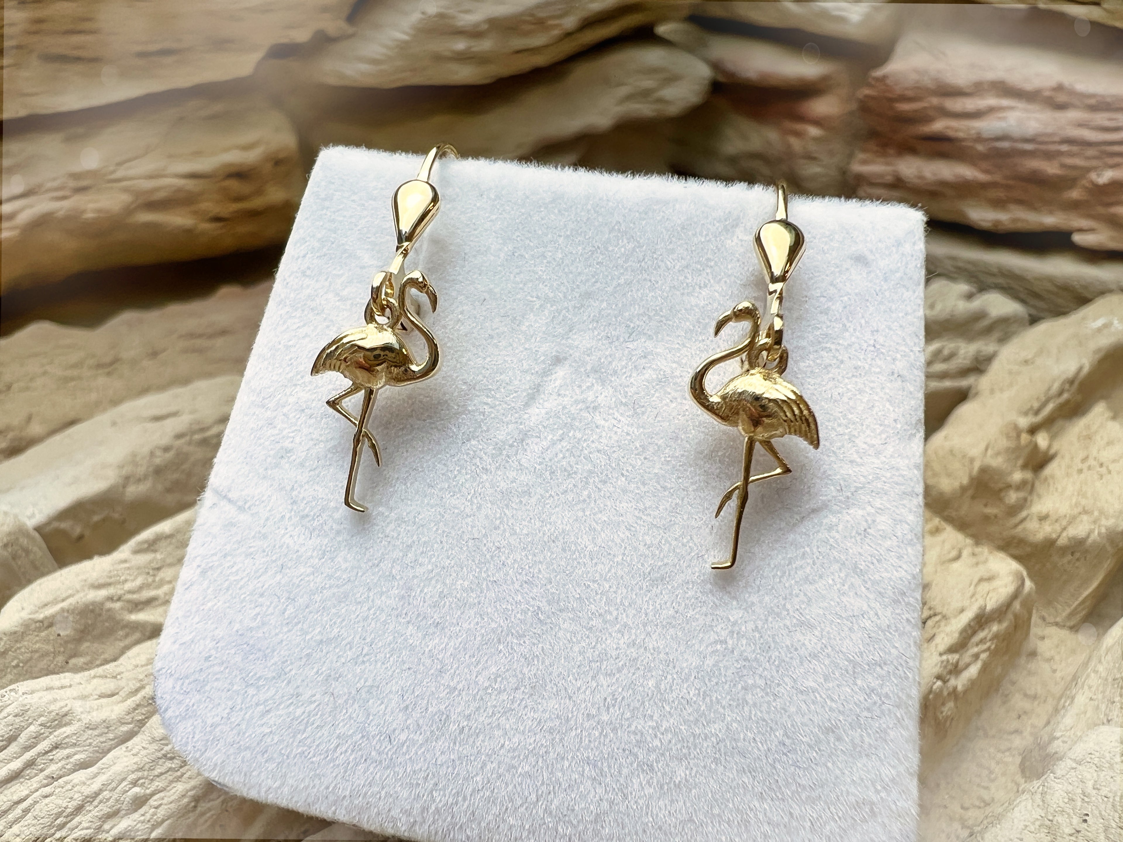 exklusive Flamingo Ohrringe 585er Gelbgold – Unikat