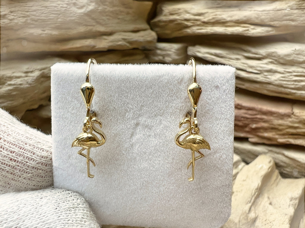 exklusive Flamingo Ohrringe 585er Gelbgold – Unikat