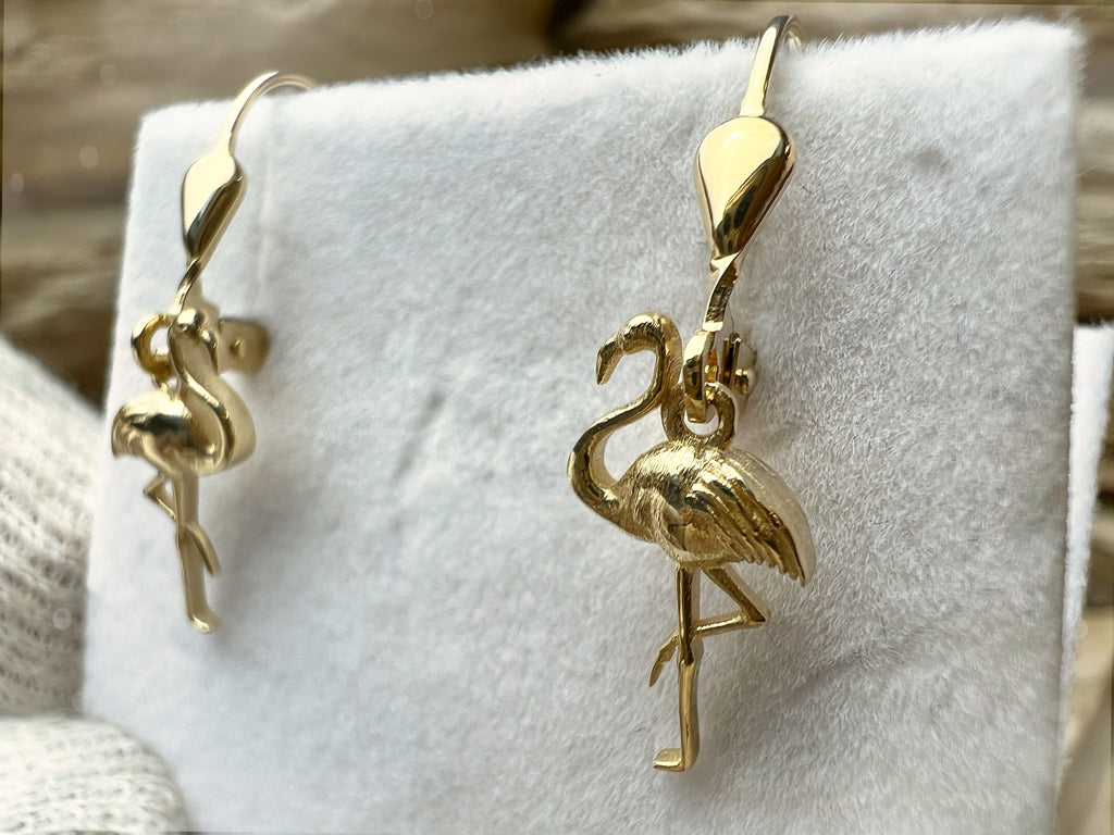 exklusive Flamingo Ohrringe 585er Gelbgold – Unikat