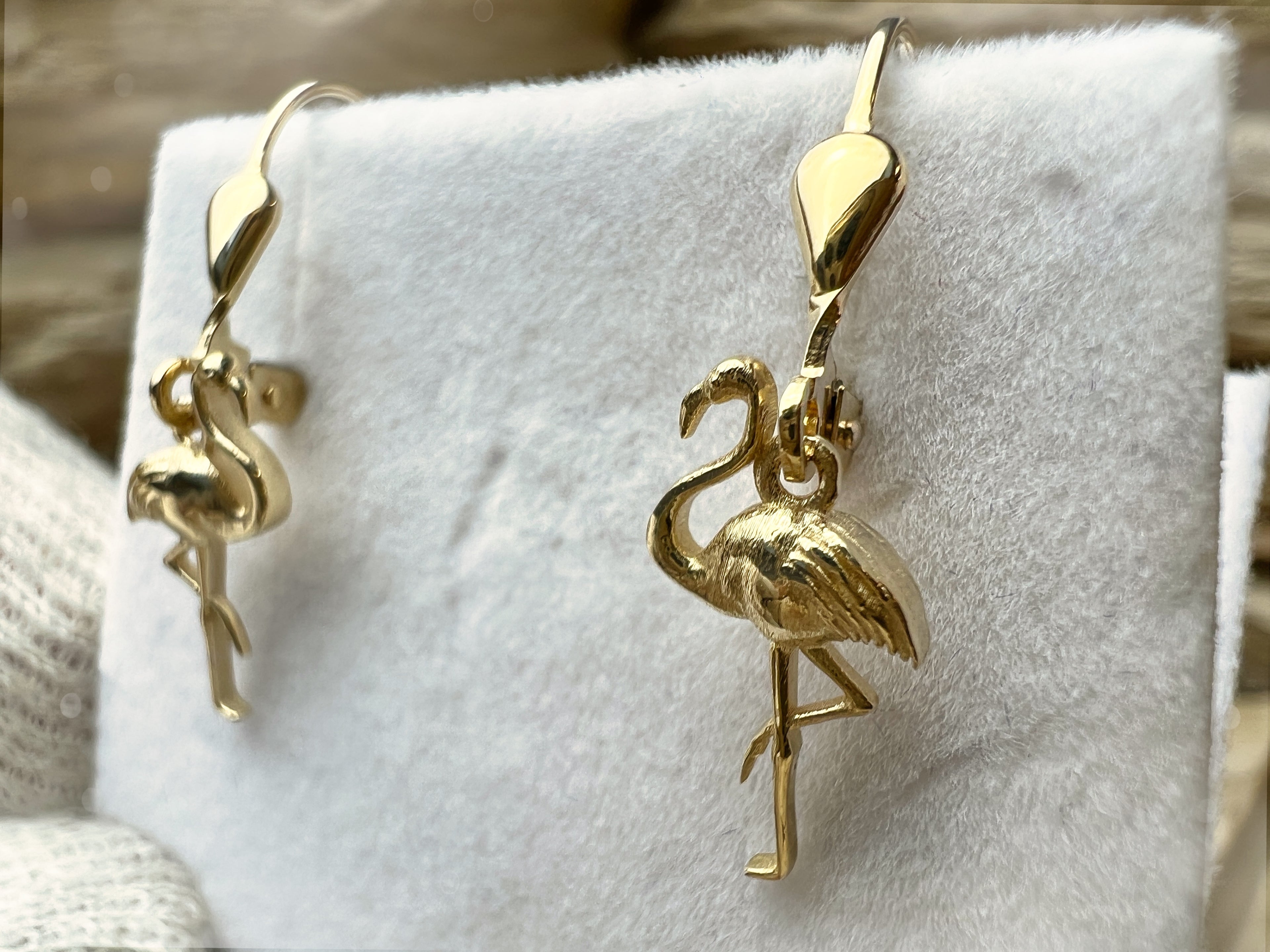 exklusive Flamingo Ohrringe 585er Gelbgold – Unikat