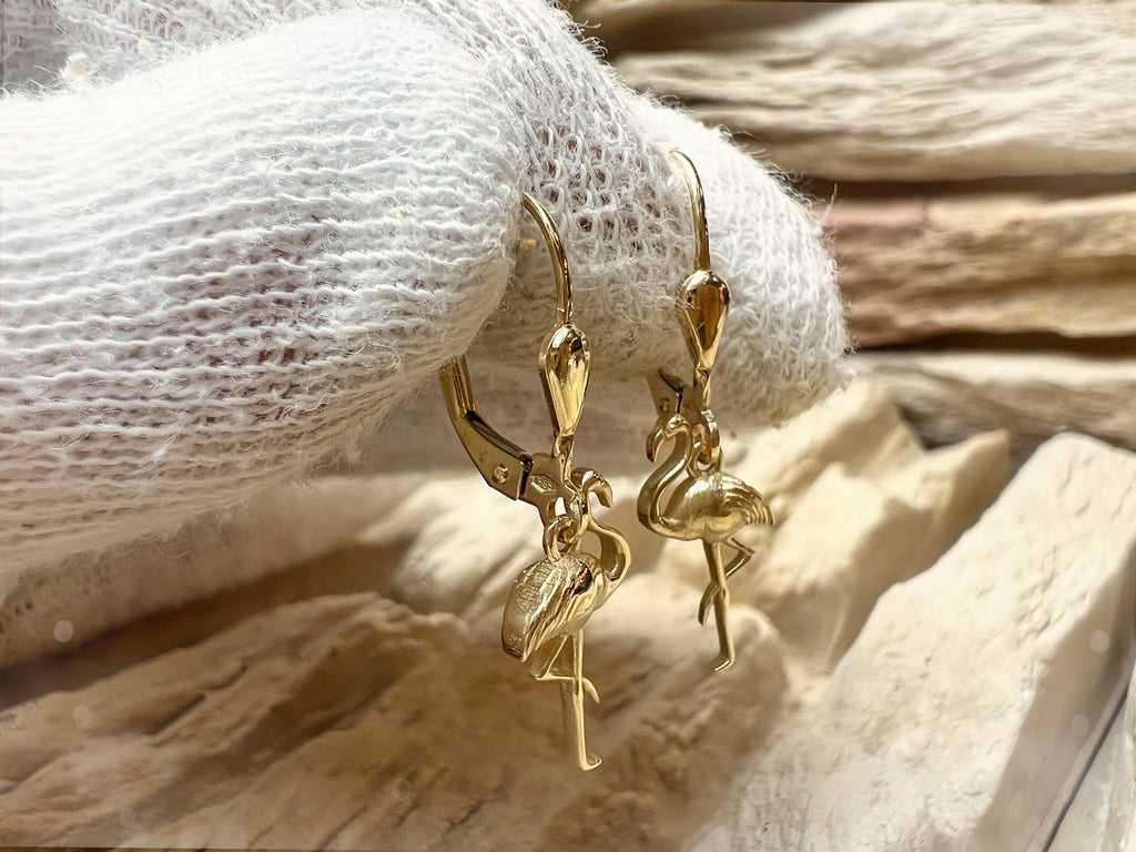 exklusive Flamingo Ohrringe 585er Gelbgold – Unikat