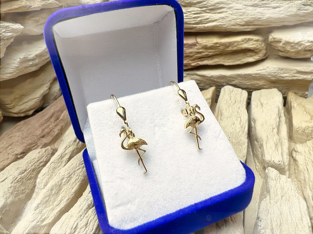 exklusive Flamingo Ohrringe 585er Gelbgold – Unikat