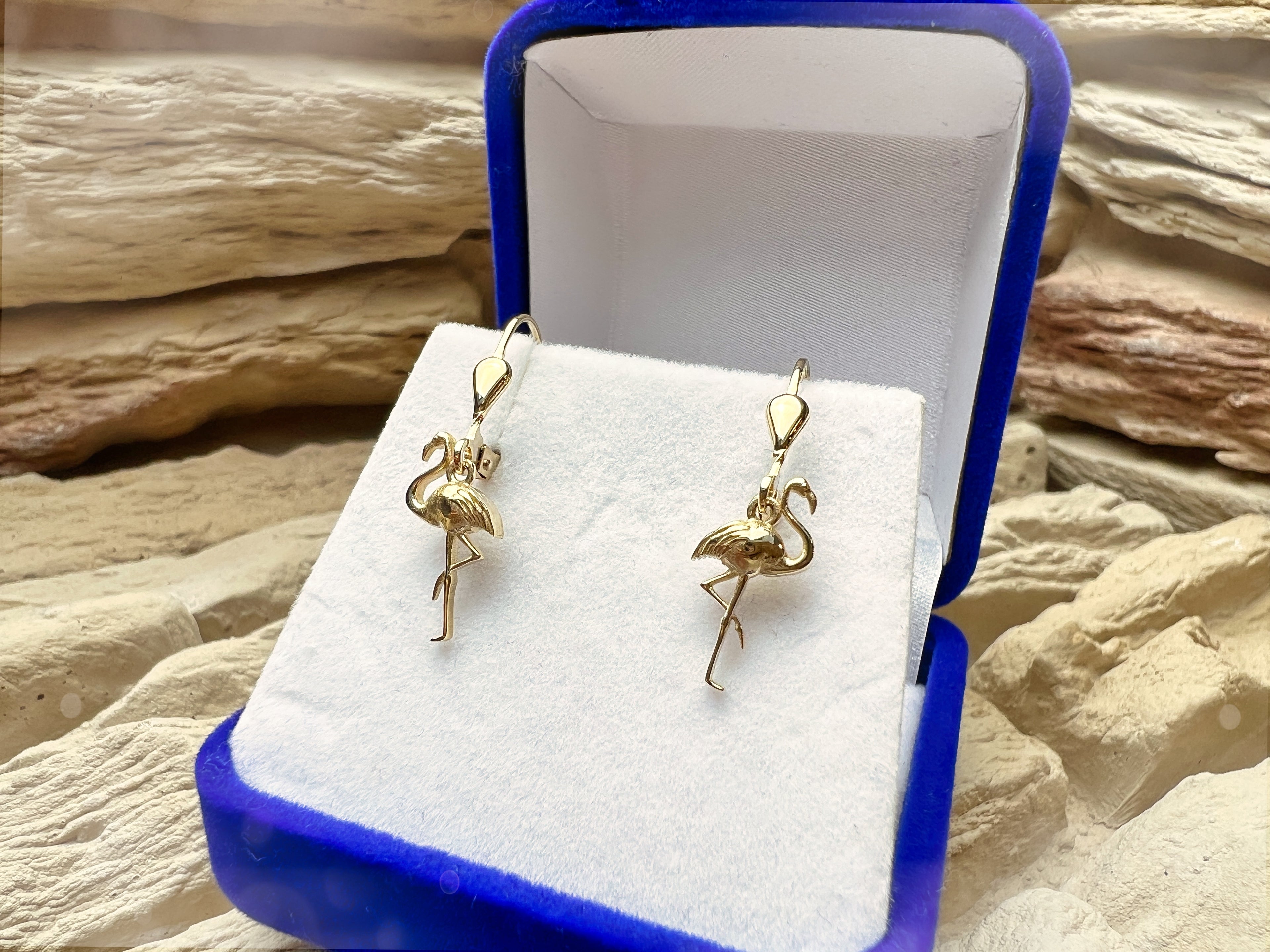 exklusive Flamingo Ohrringe 585er Gelbgold – Unikat