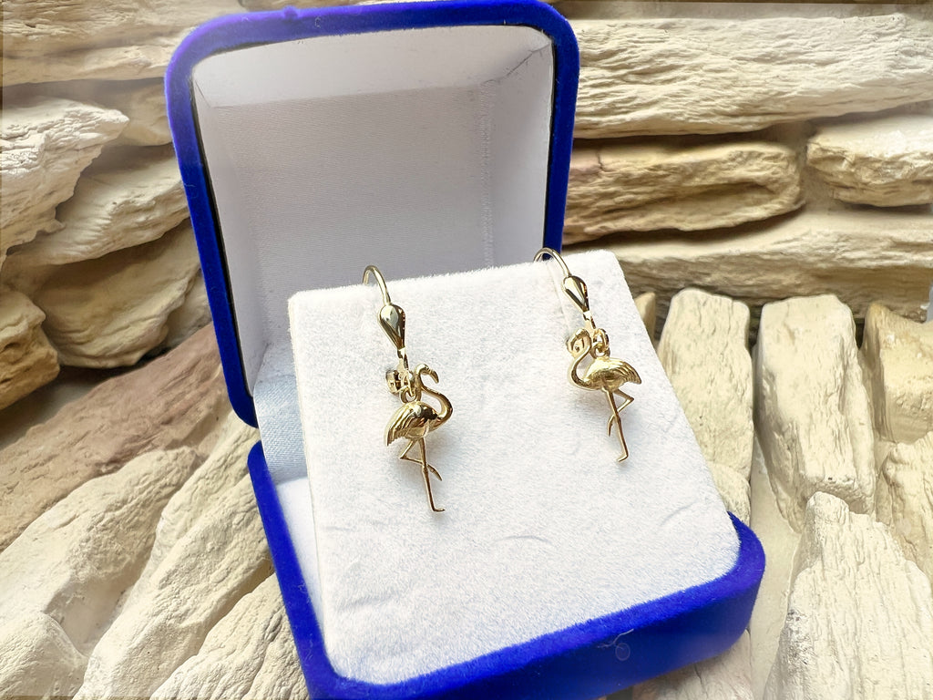 exklusive Flamingo Ohrringe 585er Gelbgold – Unikat