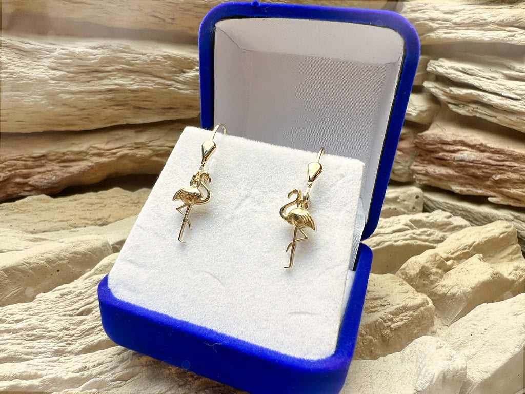 exklusive Flamingo Ohrringe 585er Gelbgold – Unikat