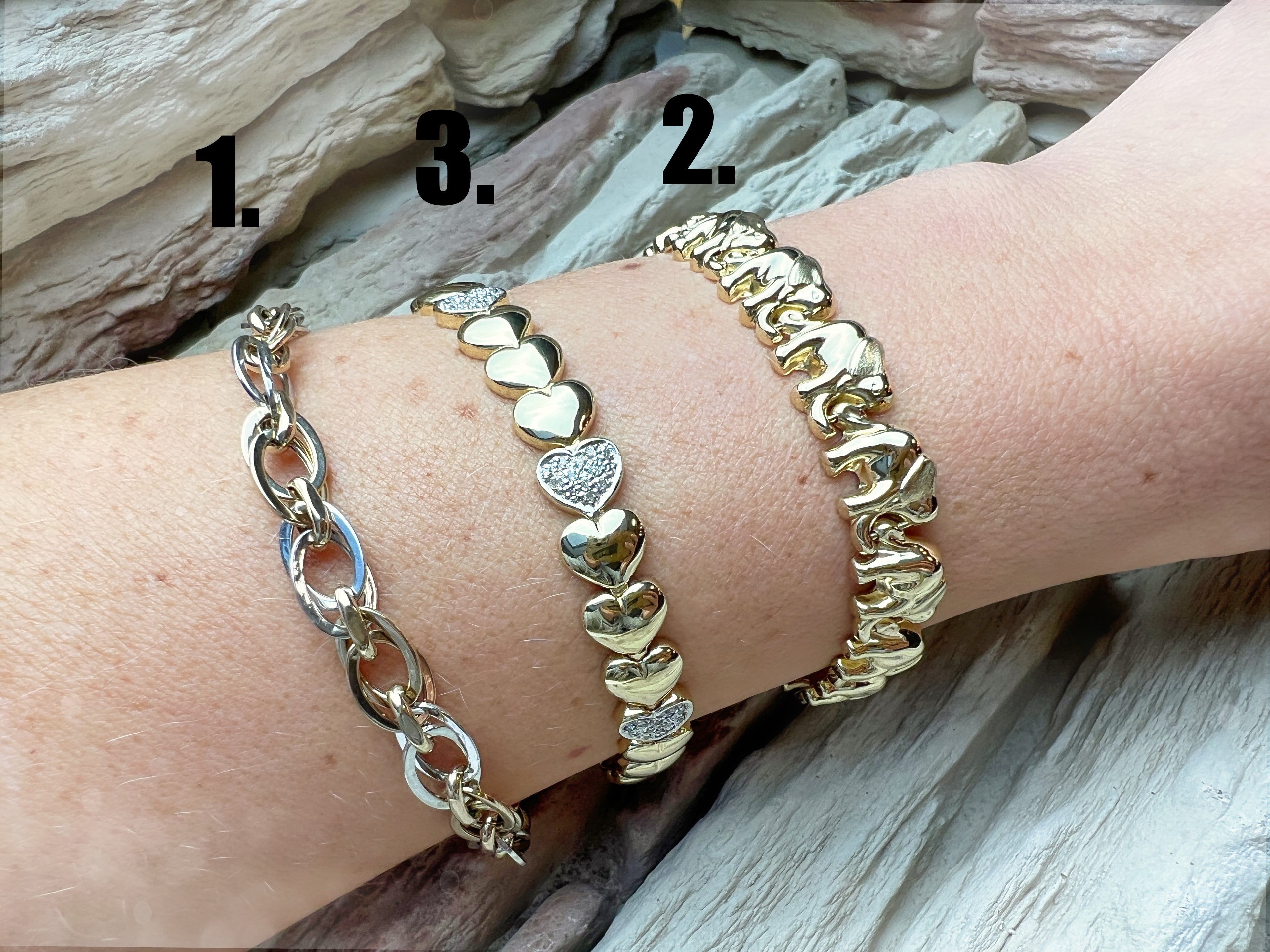 Massives 585er Diamanten-Armband "Herz-Power" - Länge: 18 cm - Breite: 7 mm - Gewicht: 17,4 Gramm - 91 Diamanten