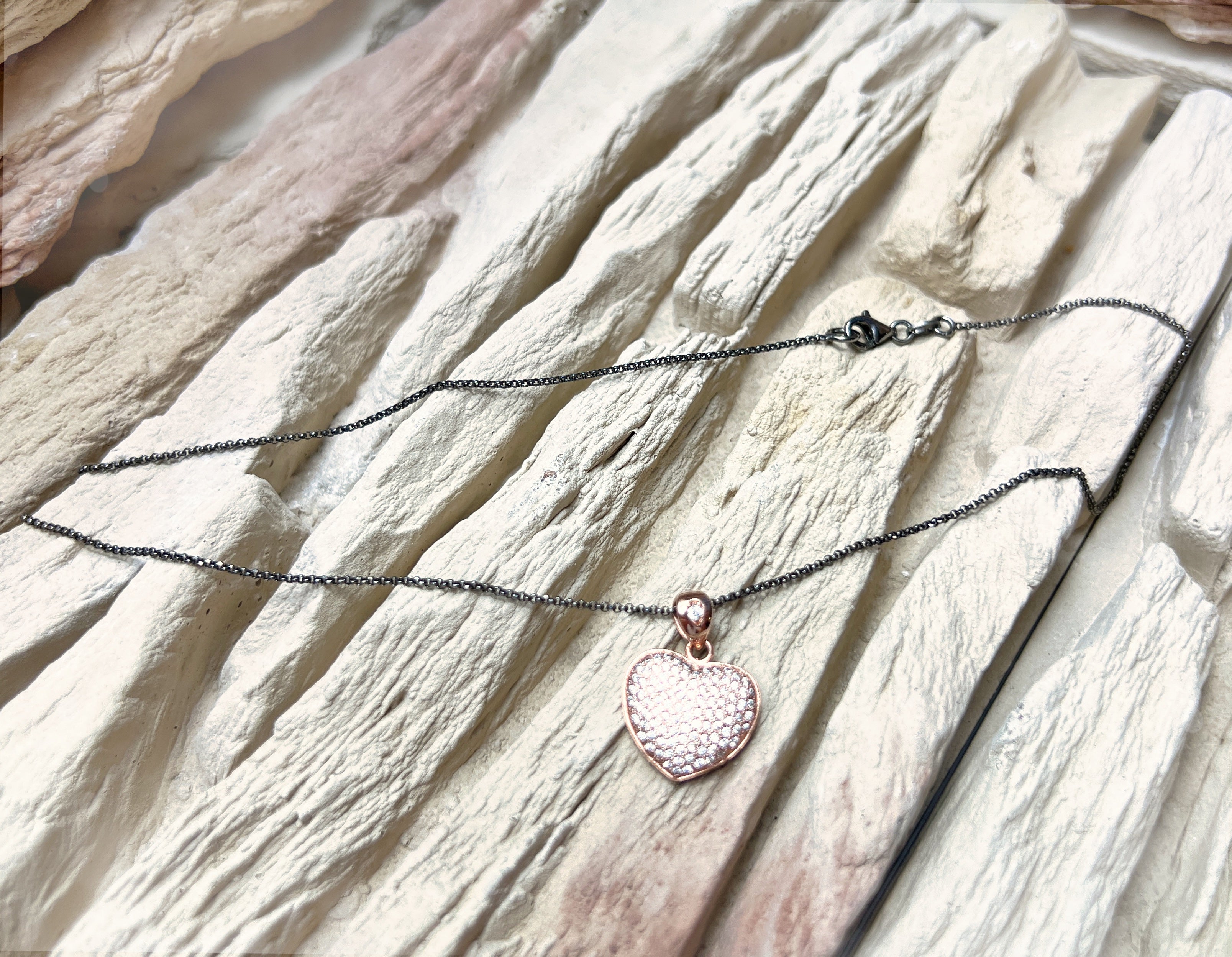 Herzkette 925er Sterling Silber - Roségold - Pavéfassung