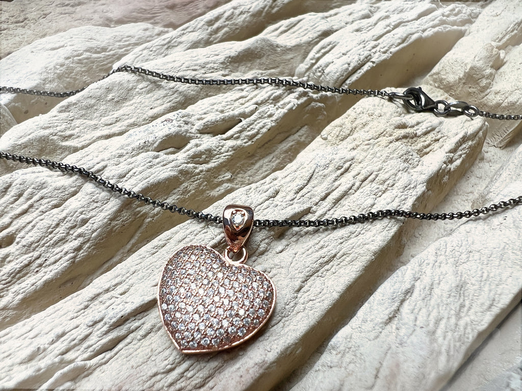 Herzkette 925er Sterling Silber - Roségold - Pavéfassung