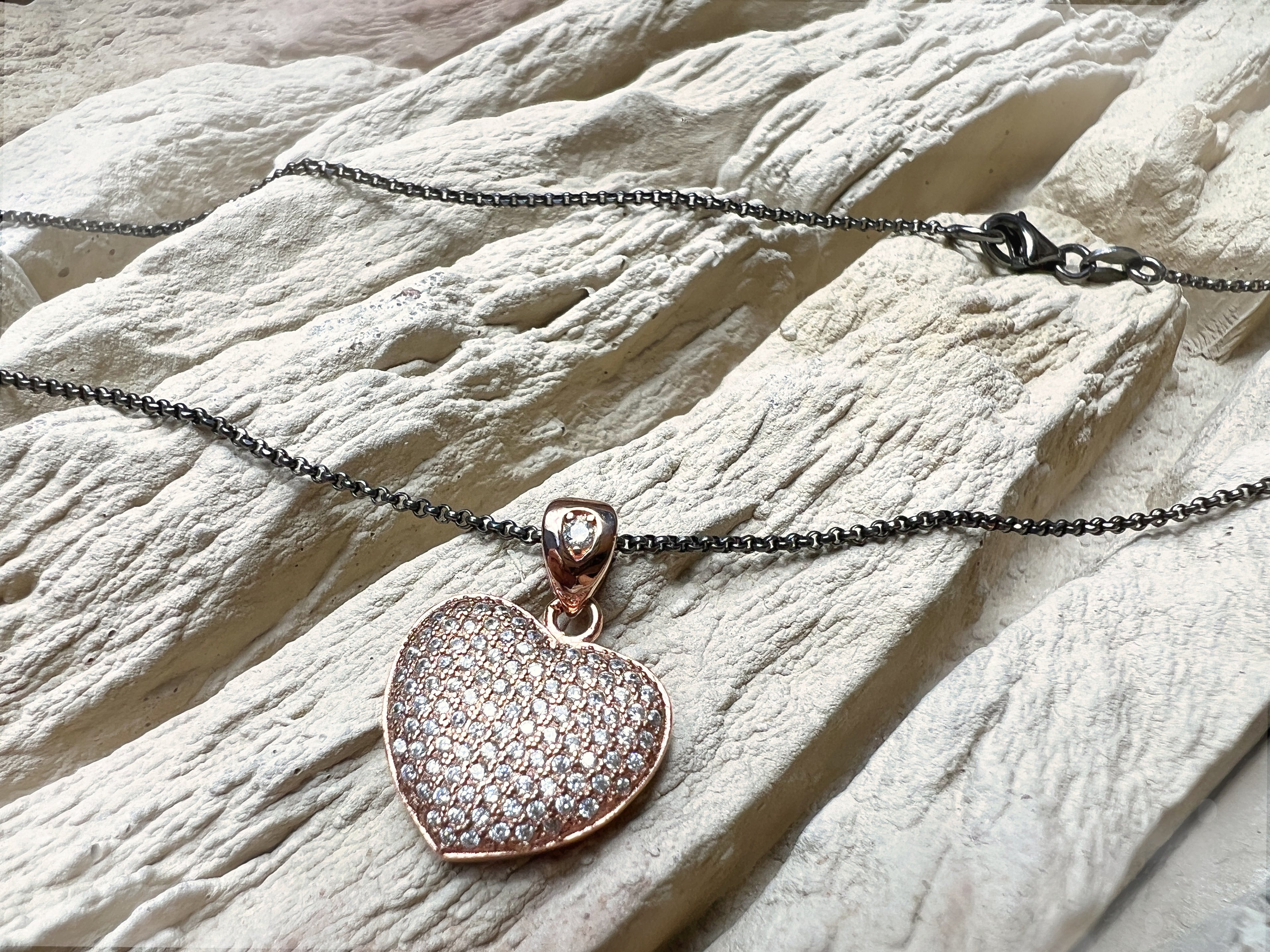 Herzkette 925er Sterling Silber - Roségold - Pavéfassung