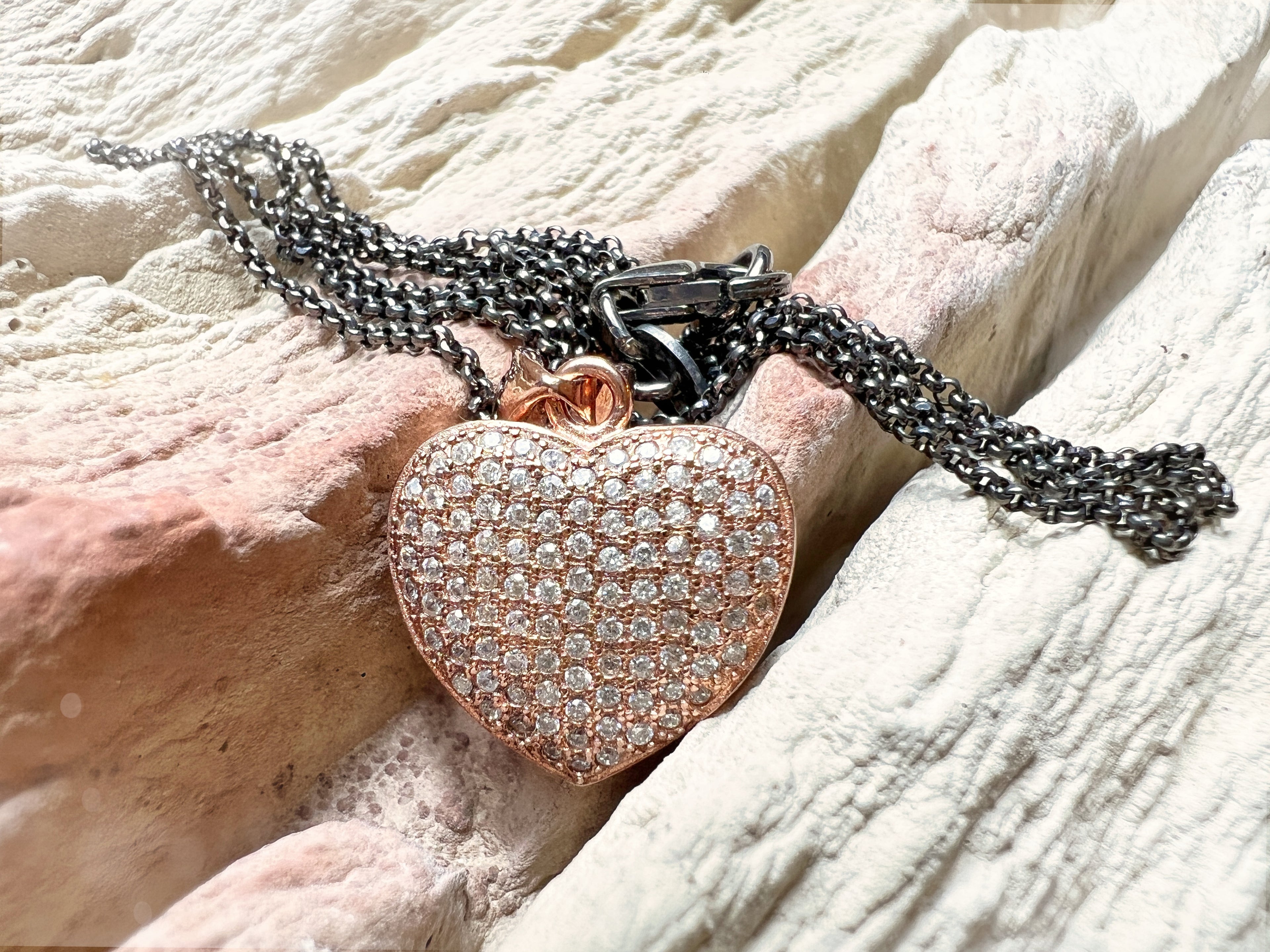Herzkette 925er Sterling Silber - Roségold - Pavéfassung