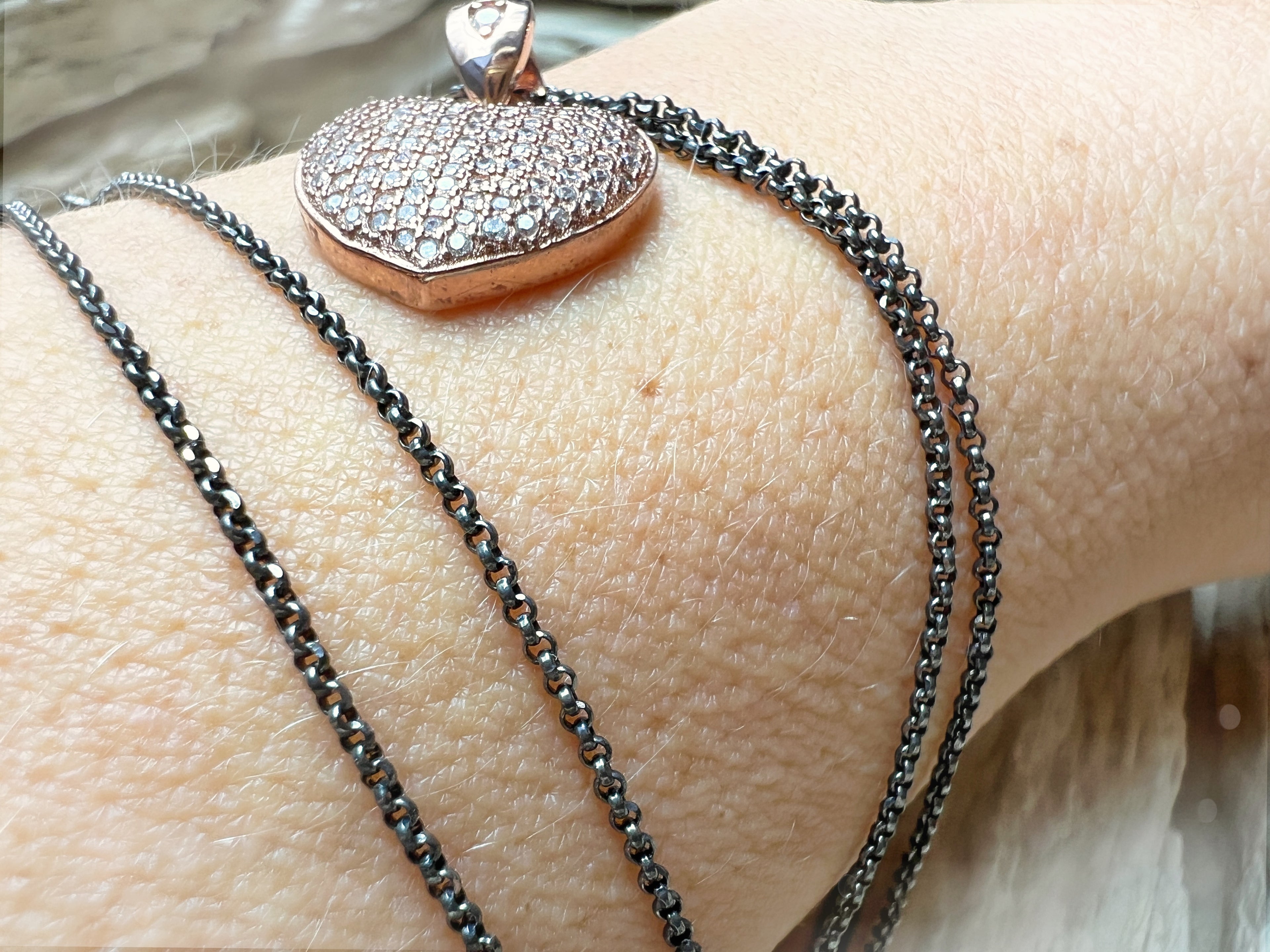 Herzkette 925er Sterling Silber - Roségold - Pavéfassung