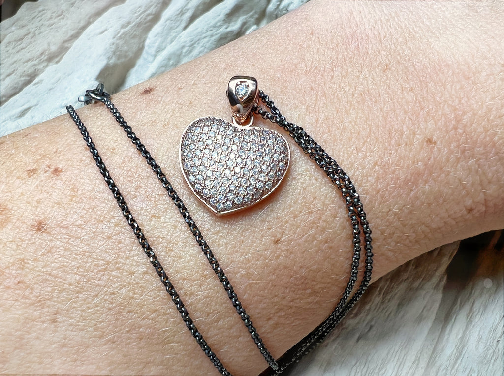 Herzkette 925er Sterling Silber - Roségold - Pavéfassung
