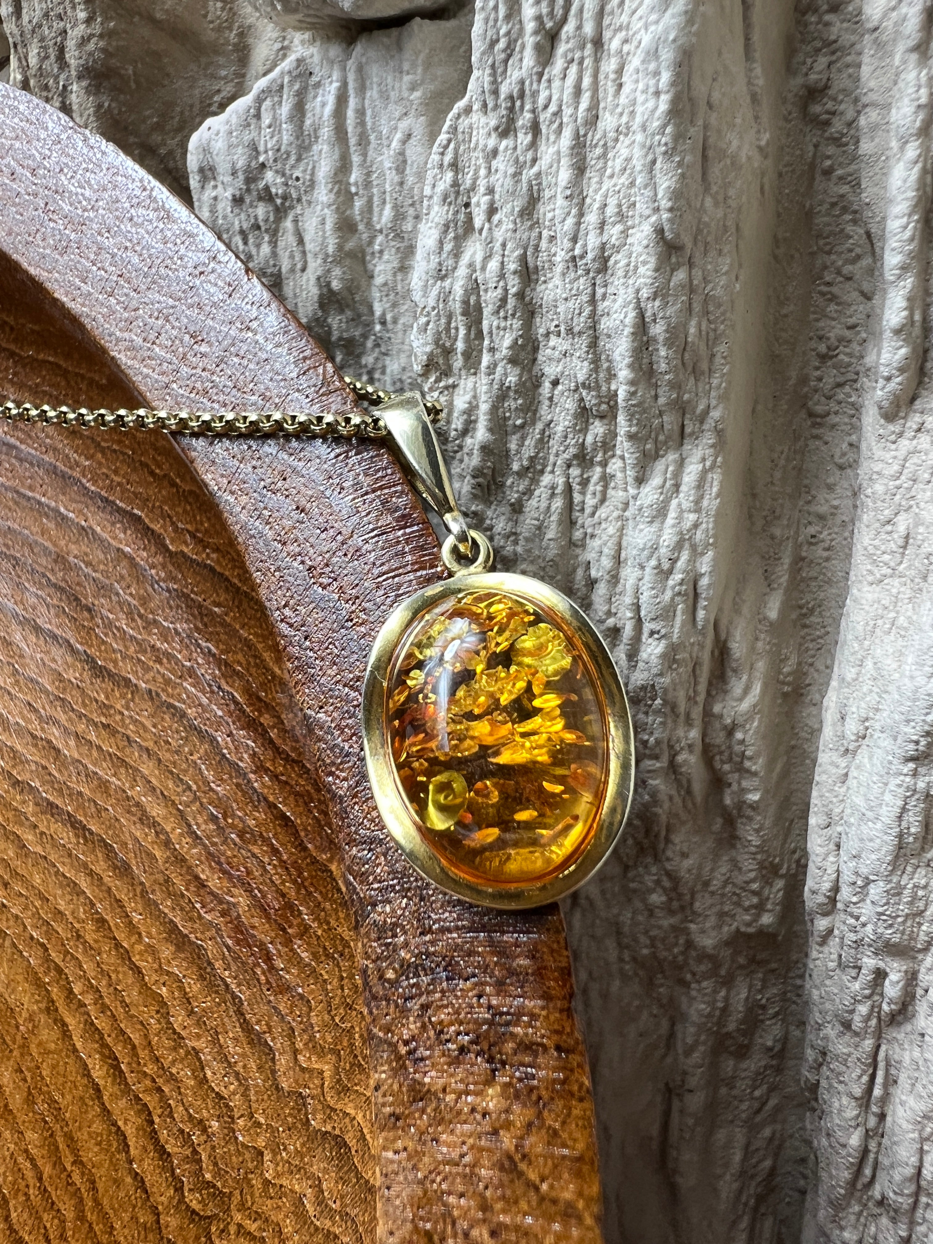 Schmuck-Set "Amber Power" · 925 Sterling Silber · vergoldet · Unikat