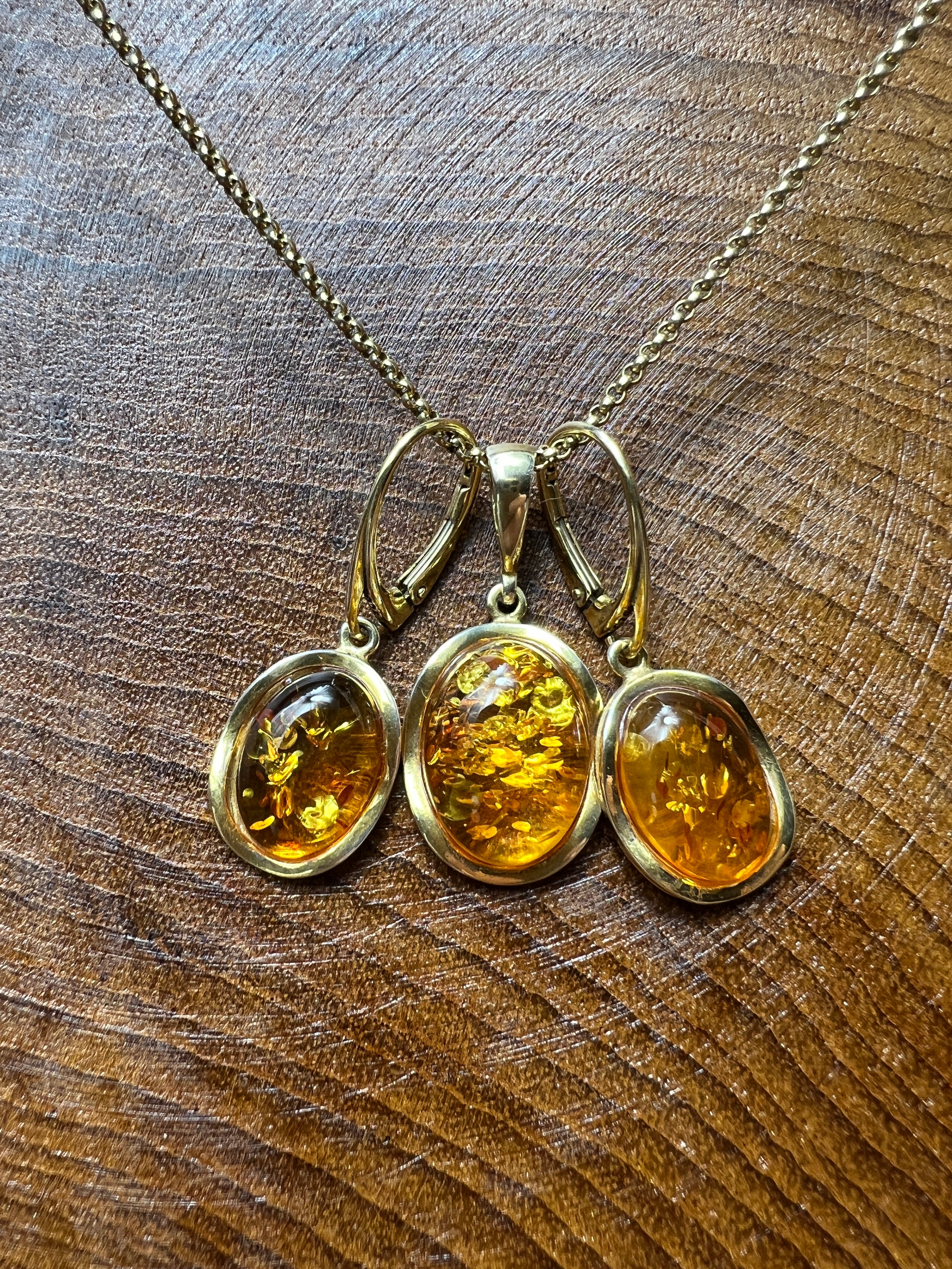 Schmuck-Set "Amber Power" · 925 Sterling Silber · vergoldet · Unikat