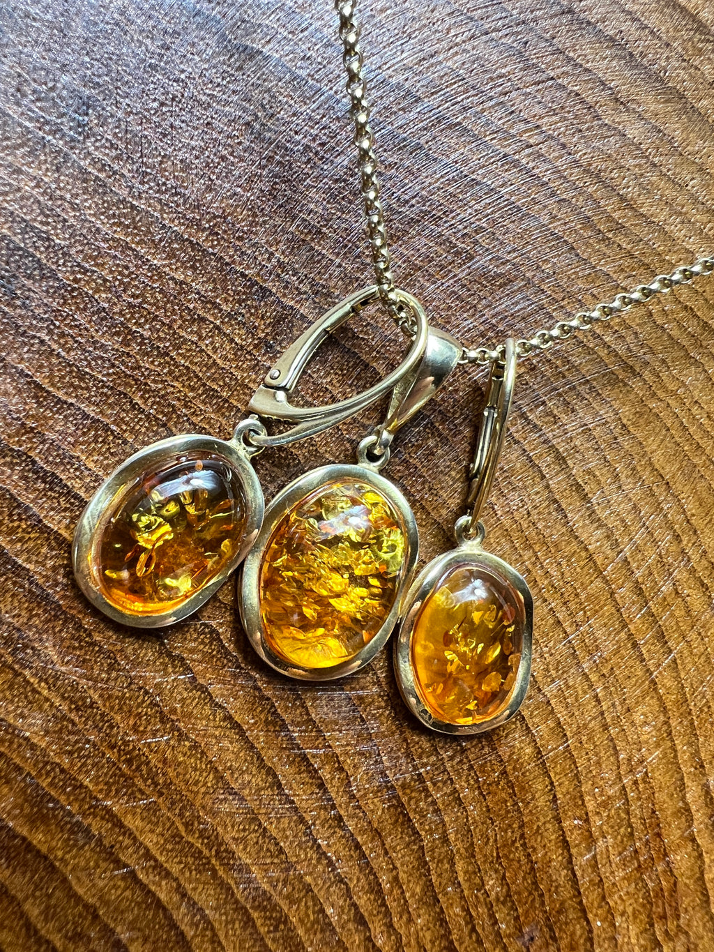 Schmuck-Set "Amber Power" · 925 Sterling Silber · vergoldet · Unikat