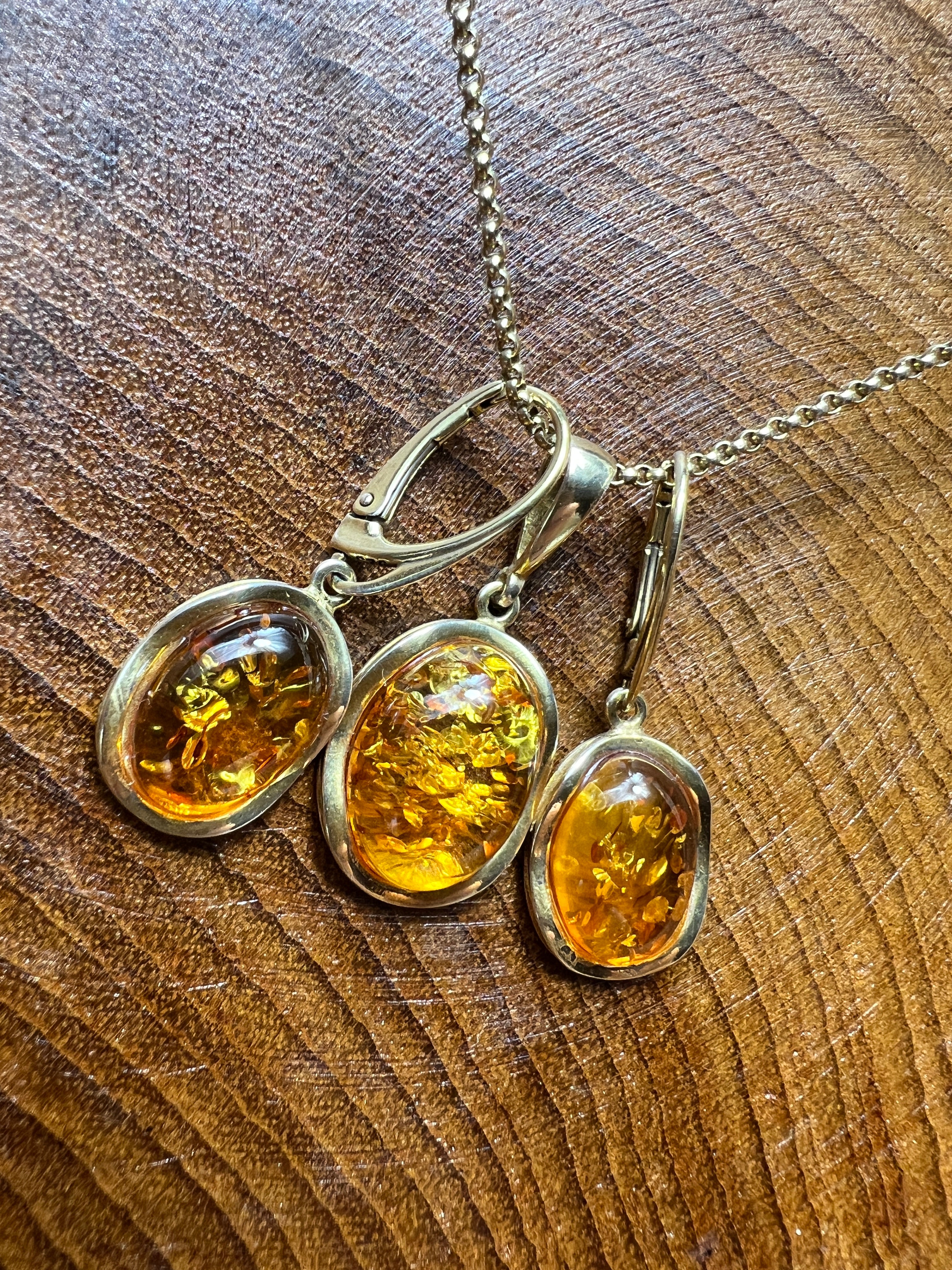 Schmuck-Set "Amber Power" · 925 Sterling Silber · vergoldet · Unikat