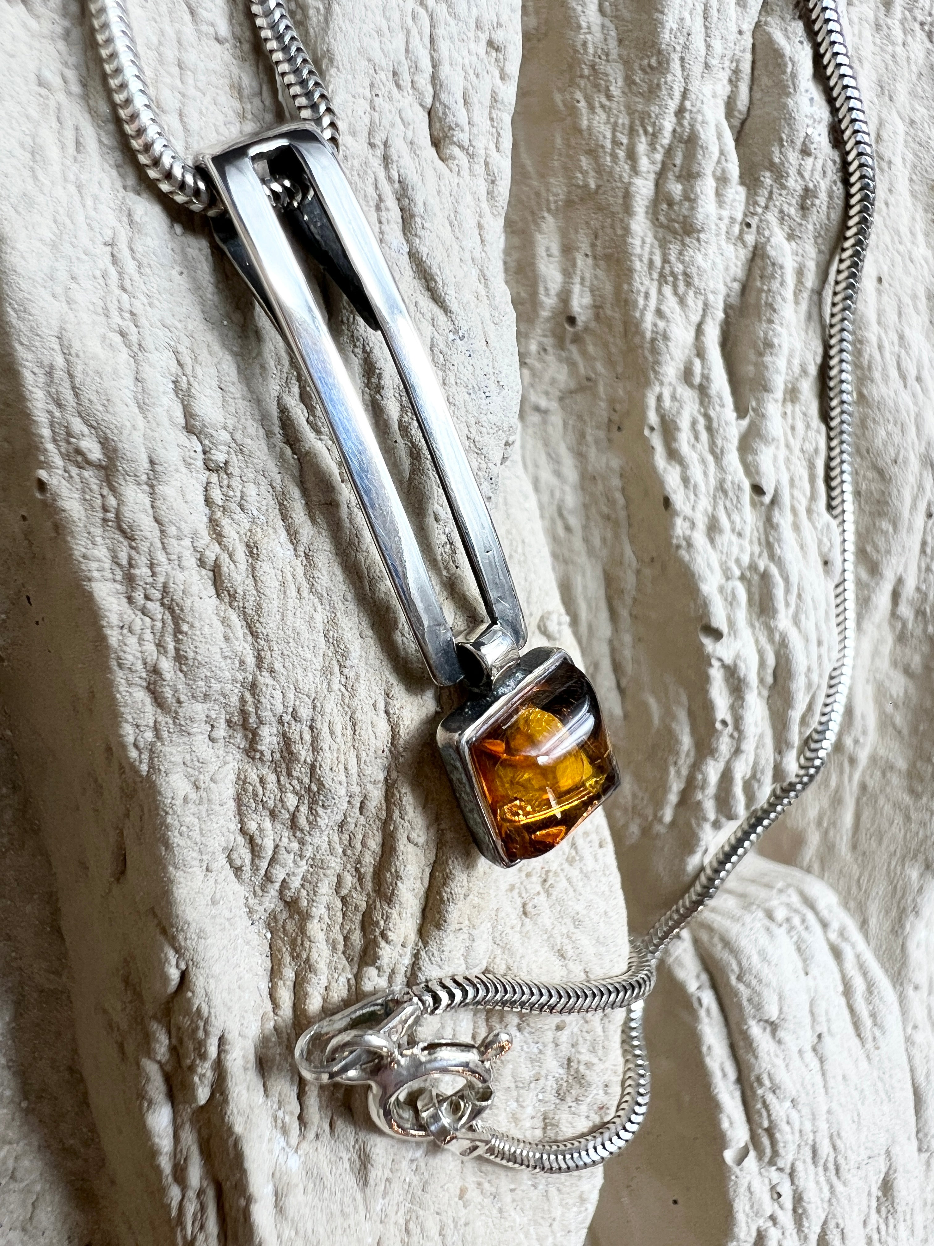Bernstein-Kette aus 925 Sterling Silber – 45 cm - Modern - Unikat
