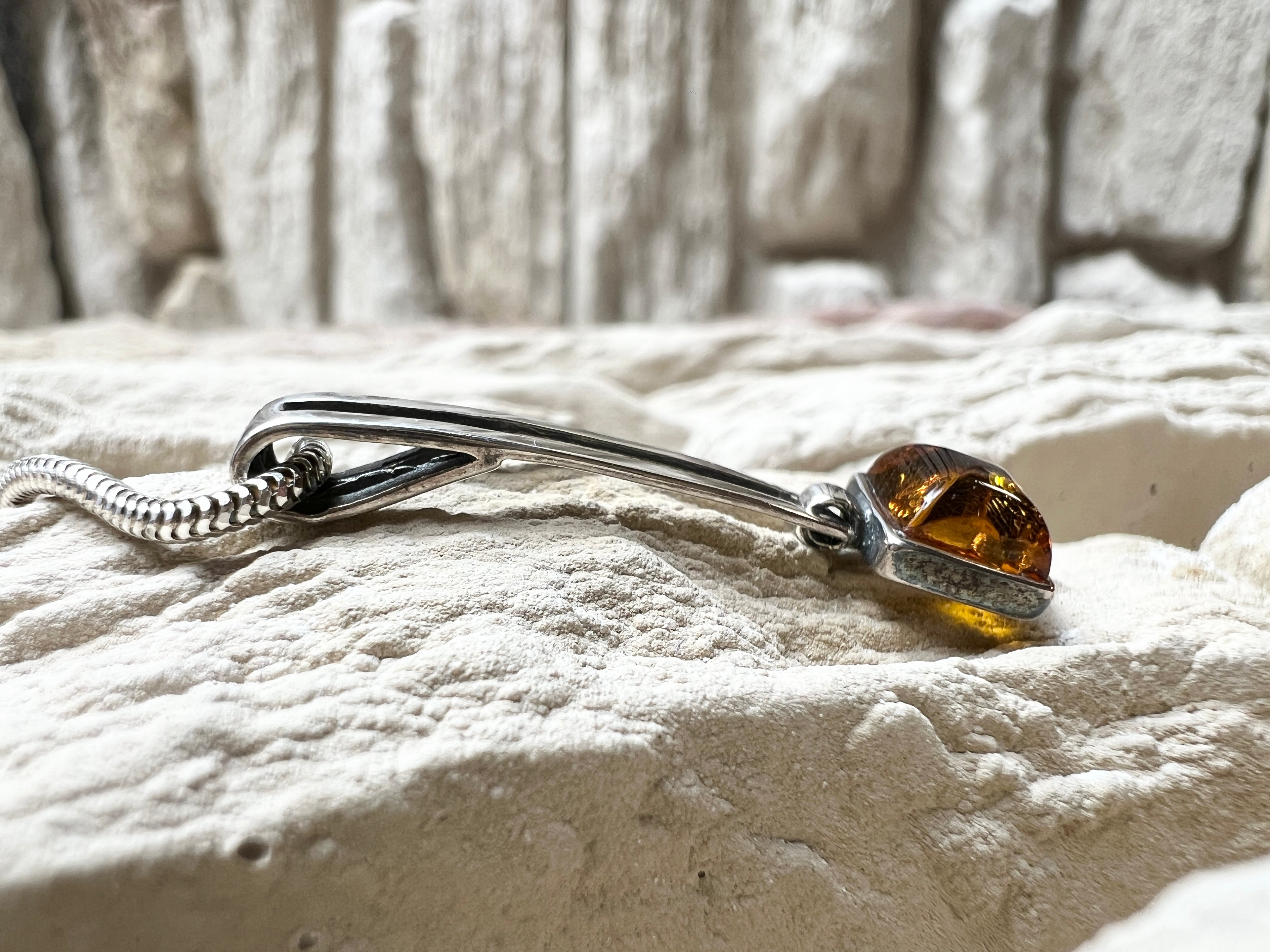 Bernstein-Kette aus 925 Sterling Silber – 45 cm - Modern - Unikat