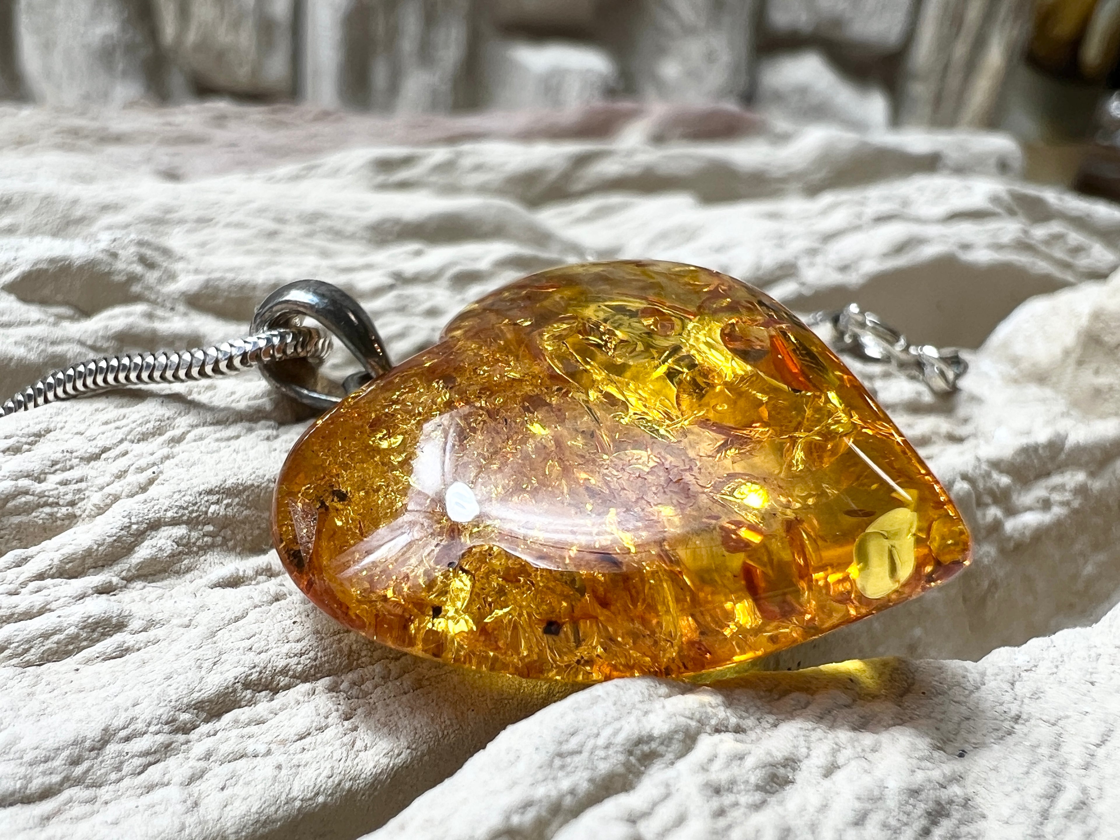 Herz-Kette aus 925 Sterling Silber & Bernstein – 45 cm - Modern - Unikat