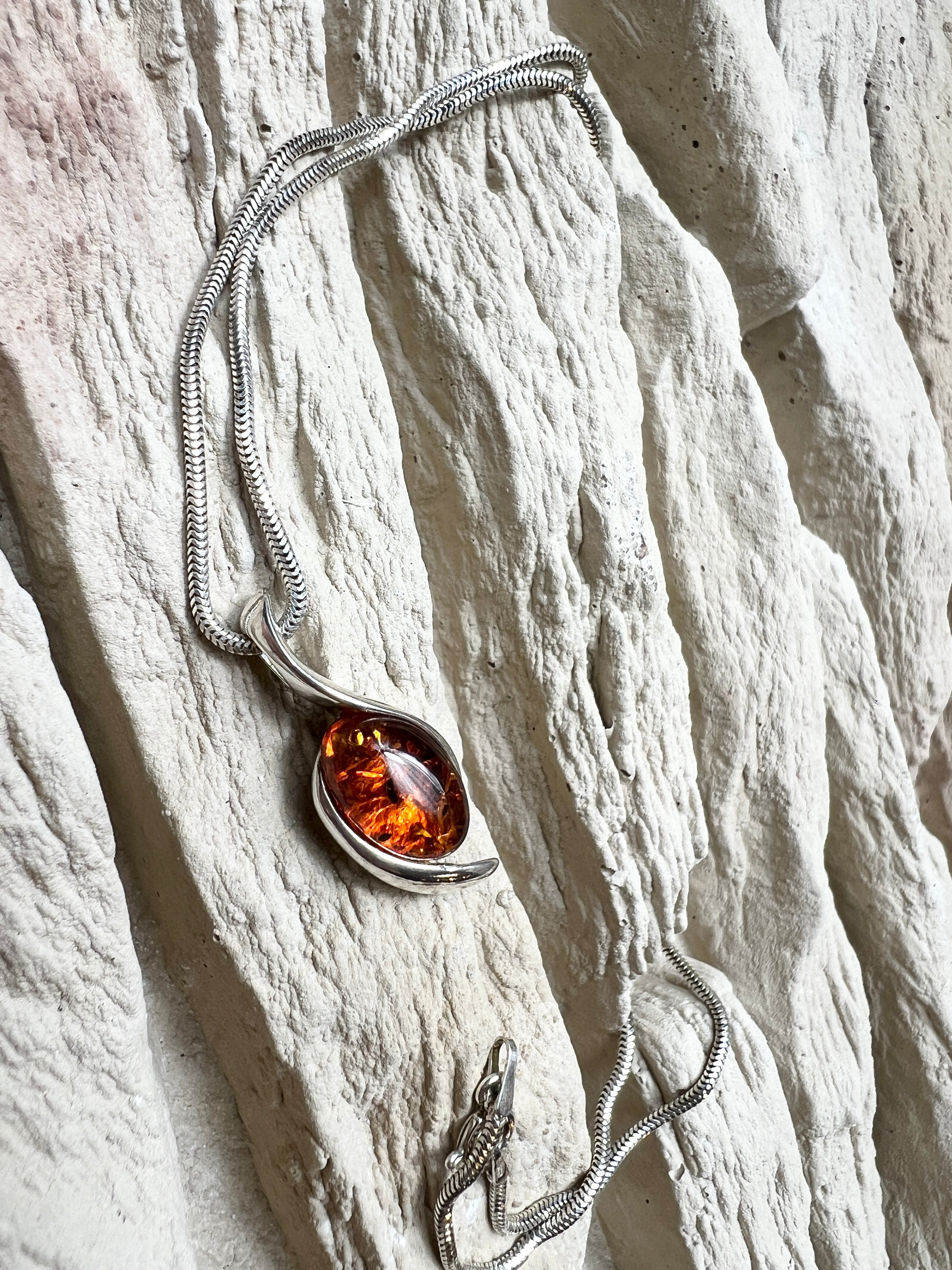 Bernstein-Kette aus 925 Sterling Silber – 45 cm - Modern - Unikat