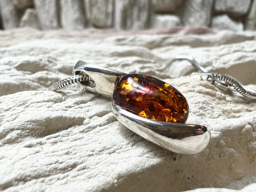 Bernstein-Kette aus 925 Sterling Silber – 45 cm - Modern - Unikat