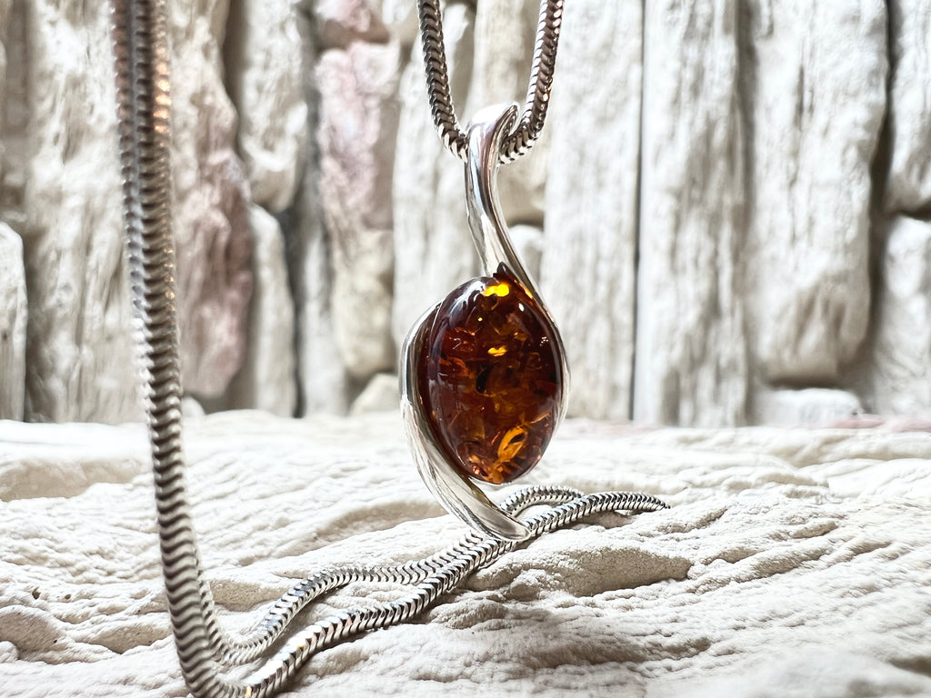 Bernstein-Kette aus 925 Sterling Silber – 45 cm - Modern - Unikat