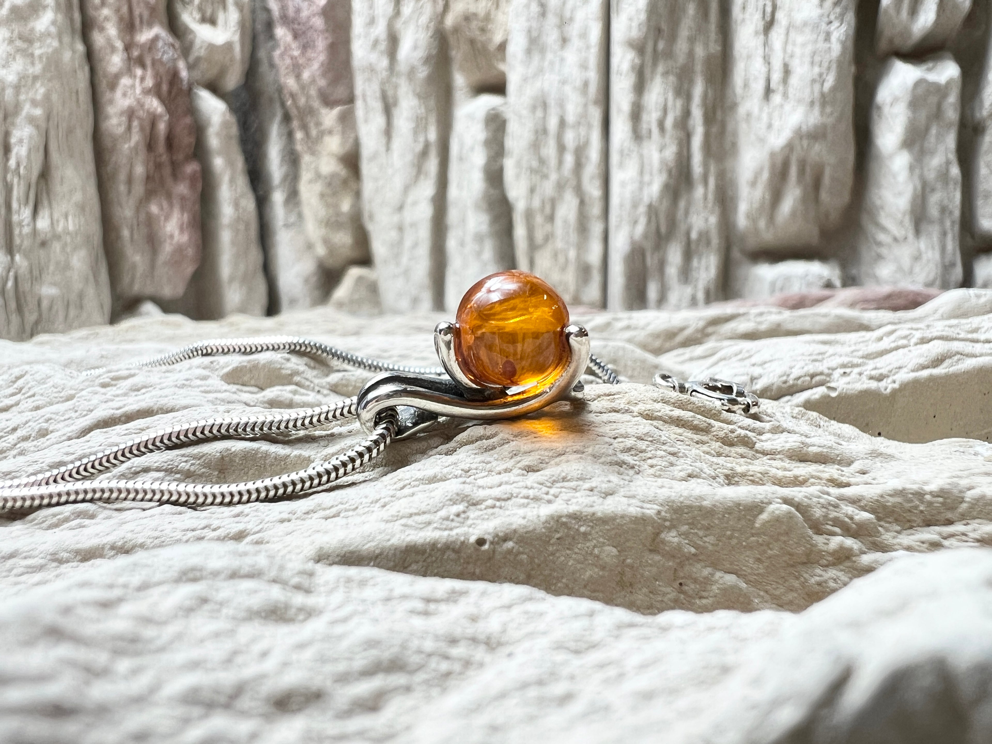 Bernstein-Kette aus 925 Sterling Silber – 45 cm