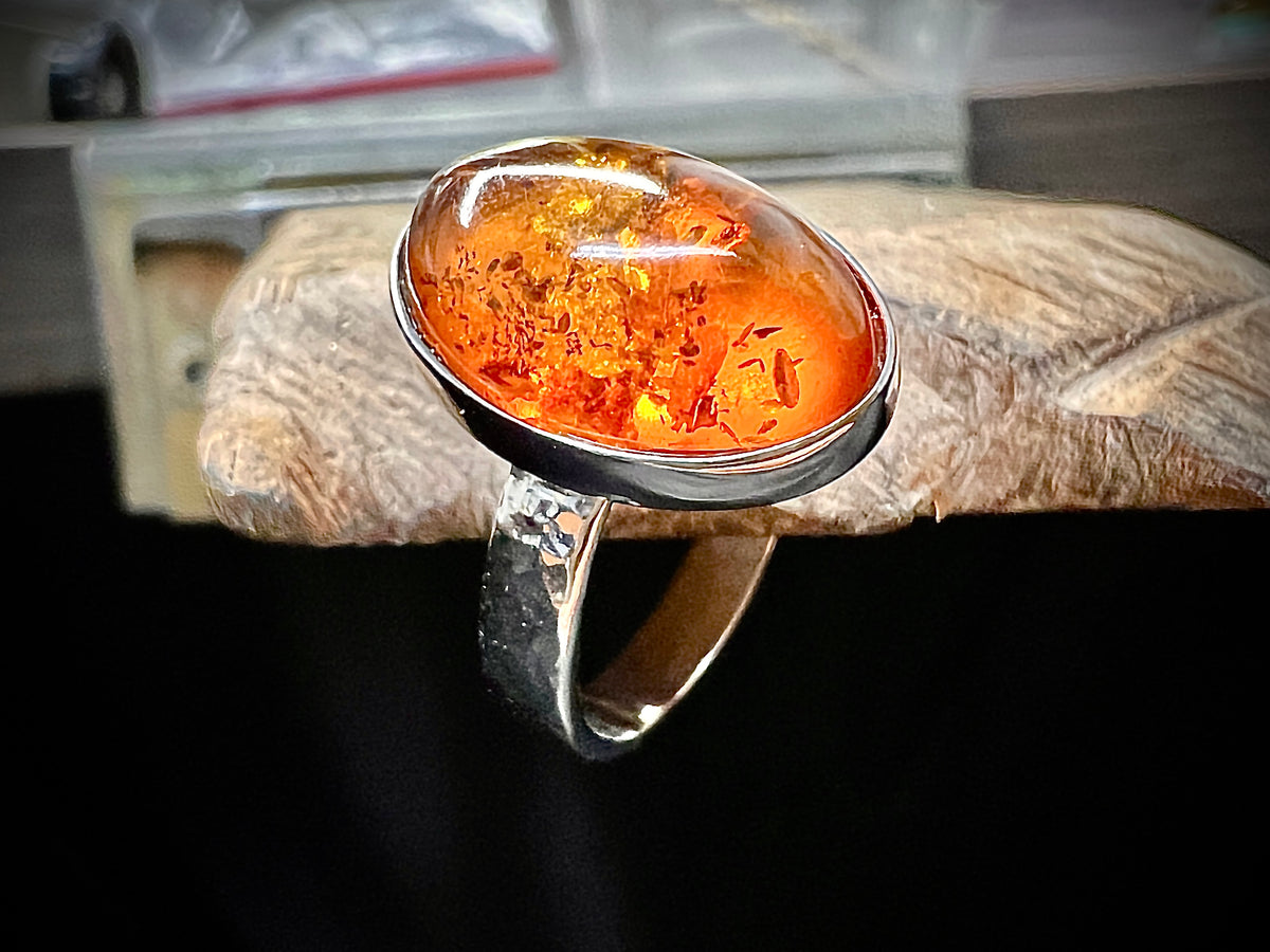 Luxus-Unikat Ring "Bernsteinzauber" 925 Sterling Silber • Naturbernstein • Unikat • Größe 58
