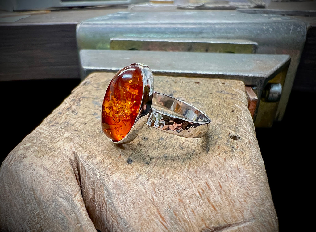 Luxus-Unikat Ring "Bernsteinzauber" 925 Sterling Silber • Naturbernstein • Unikat • Größe 58