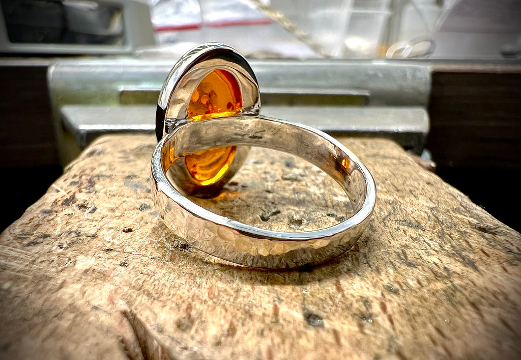 Luxus-Unikat Ring "Bernsteinzauber" 925 Sterling Silber • Naturbernstein • Unikat • Größe 58