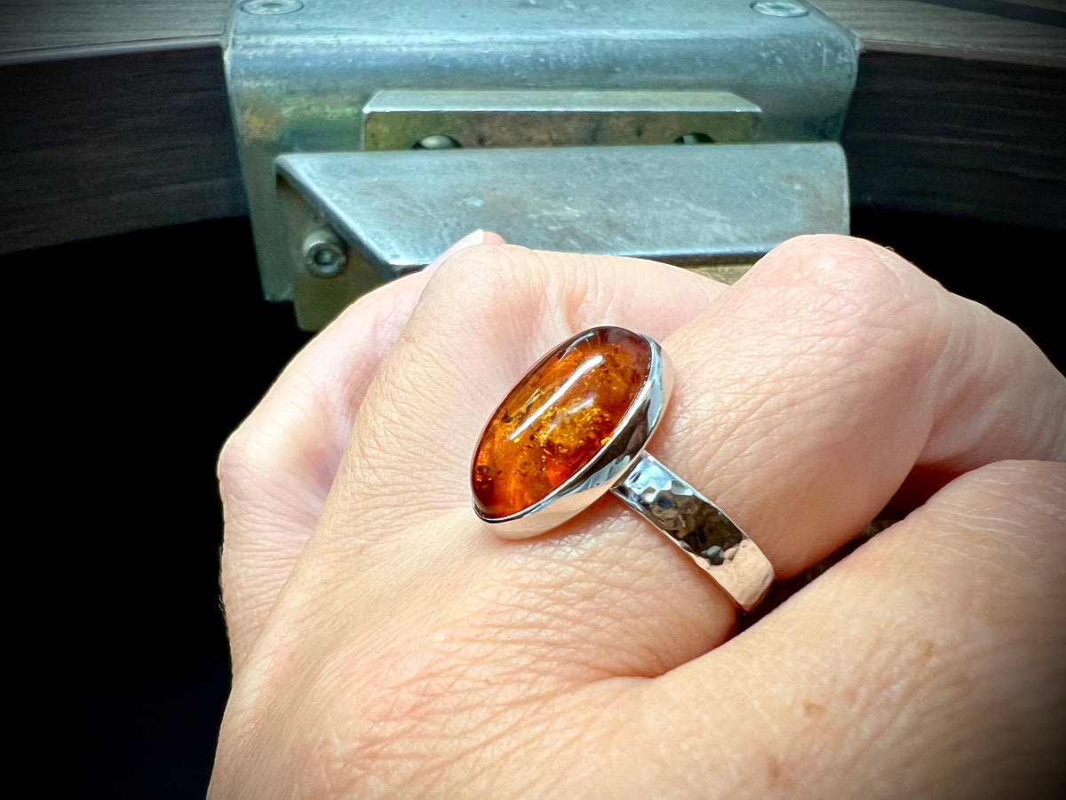 Luxus-Unikat Ring "Bernsteinzauber" 925 Sterling Silber • Naturbernstein • Unikat • Größe 58