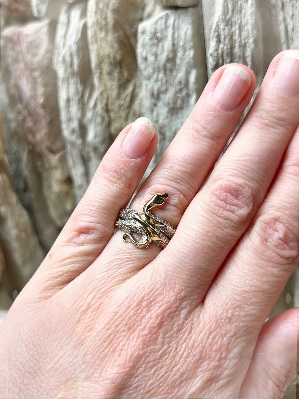 Luxus-Ring "Snake" - 333 Gold - funkelnde Rubin-Augen & 30 Diamanten
