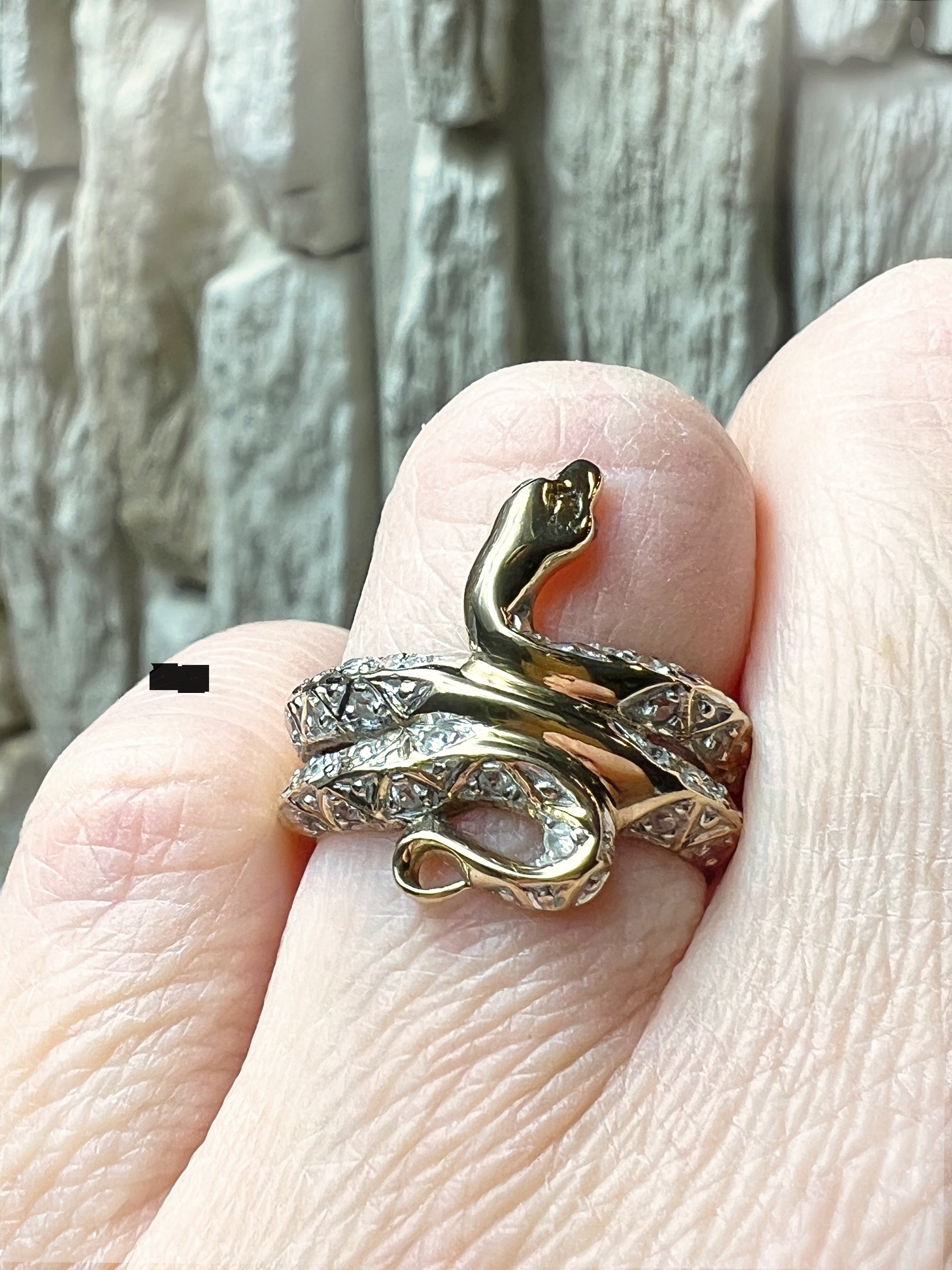 Luxus-Ring "Snake" - 333 Gold - funkelnde Rubin-Augen & 30 Diamanten