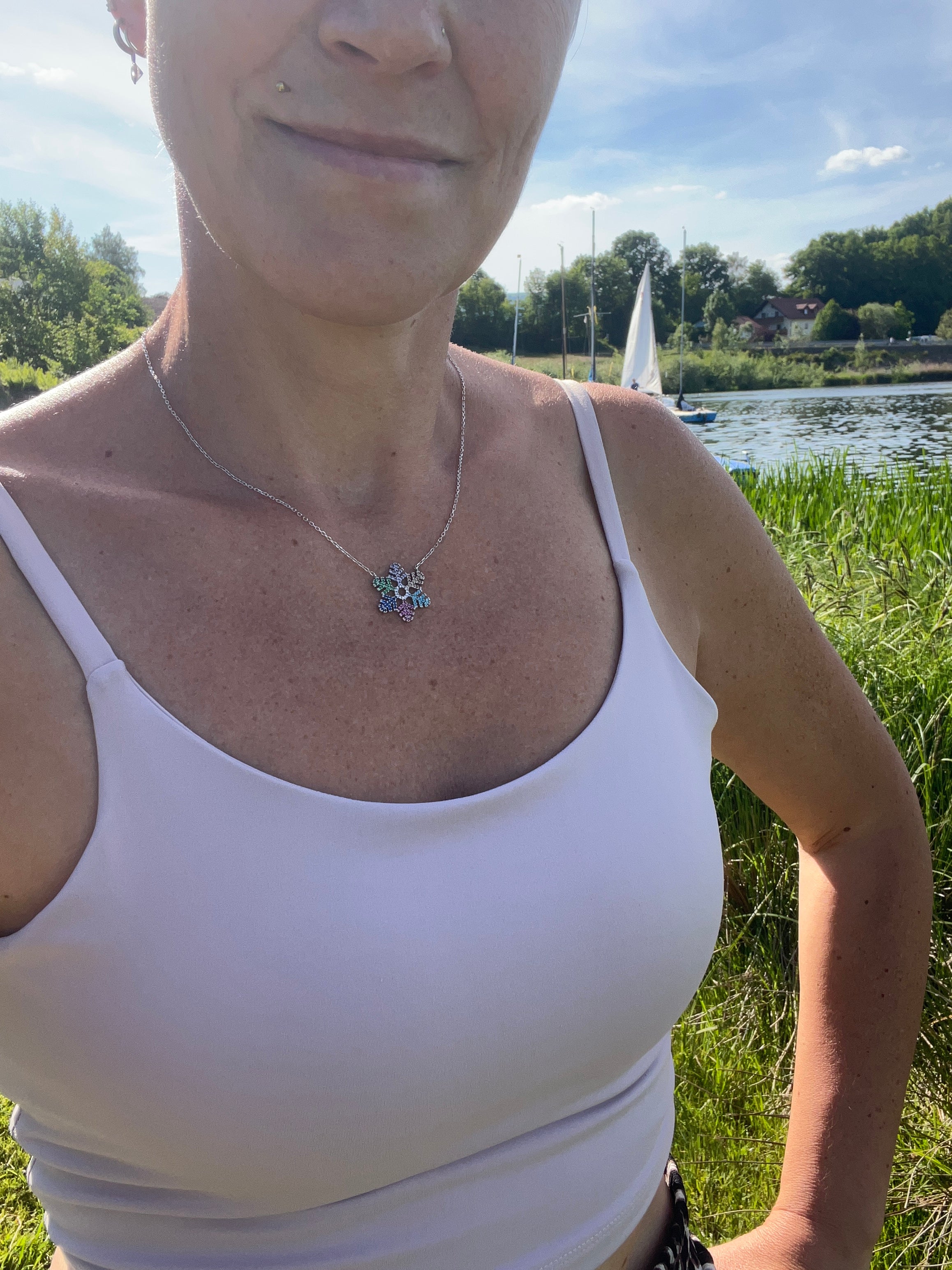 Collier "Nichts geschieht ohne Grund" - 925 Sterling Silber - 40 bis 43 cm - bunte Zirkonia