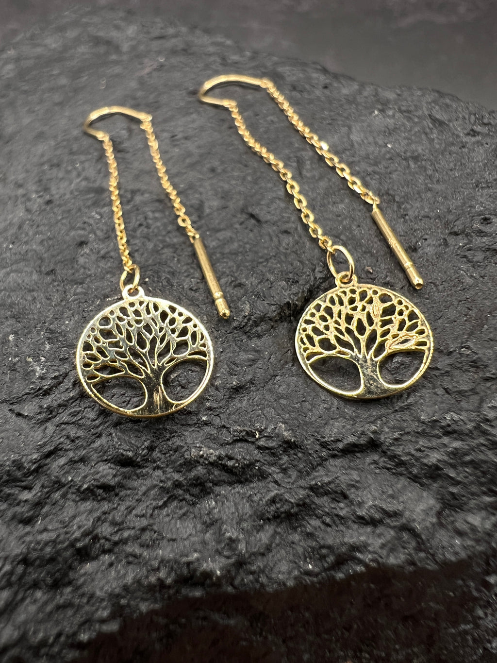 Damen Ohrringe • 585 Gold • Lebensbaum • feine Kette • Durchzieher • Threader Ohrhänger