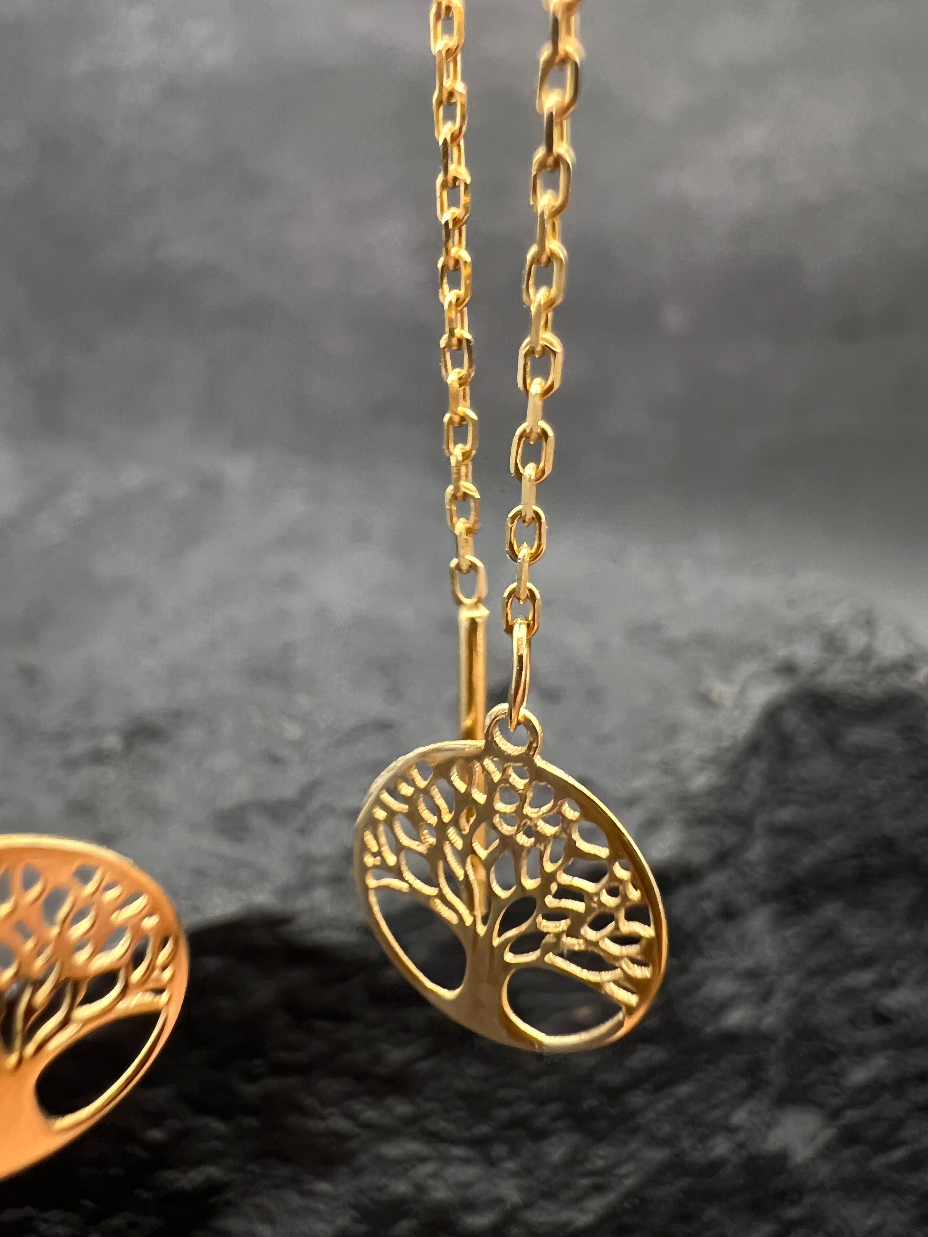 Damen Ohrringe • 585 Gold • Lebensbaum • feine Kette • Durchzieher • Threader Ohrhänger